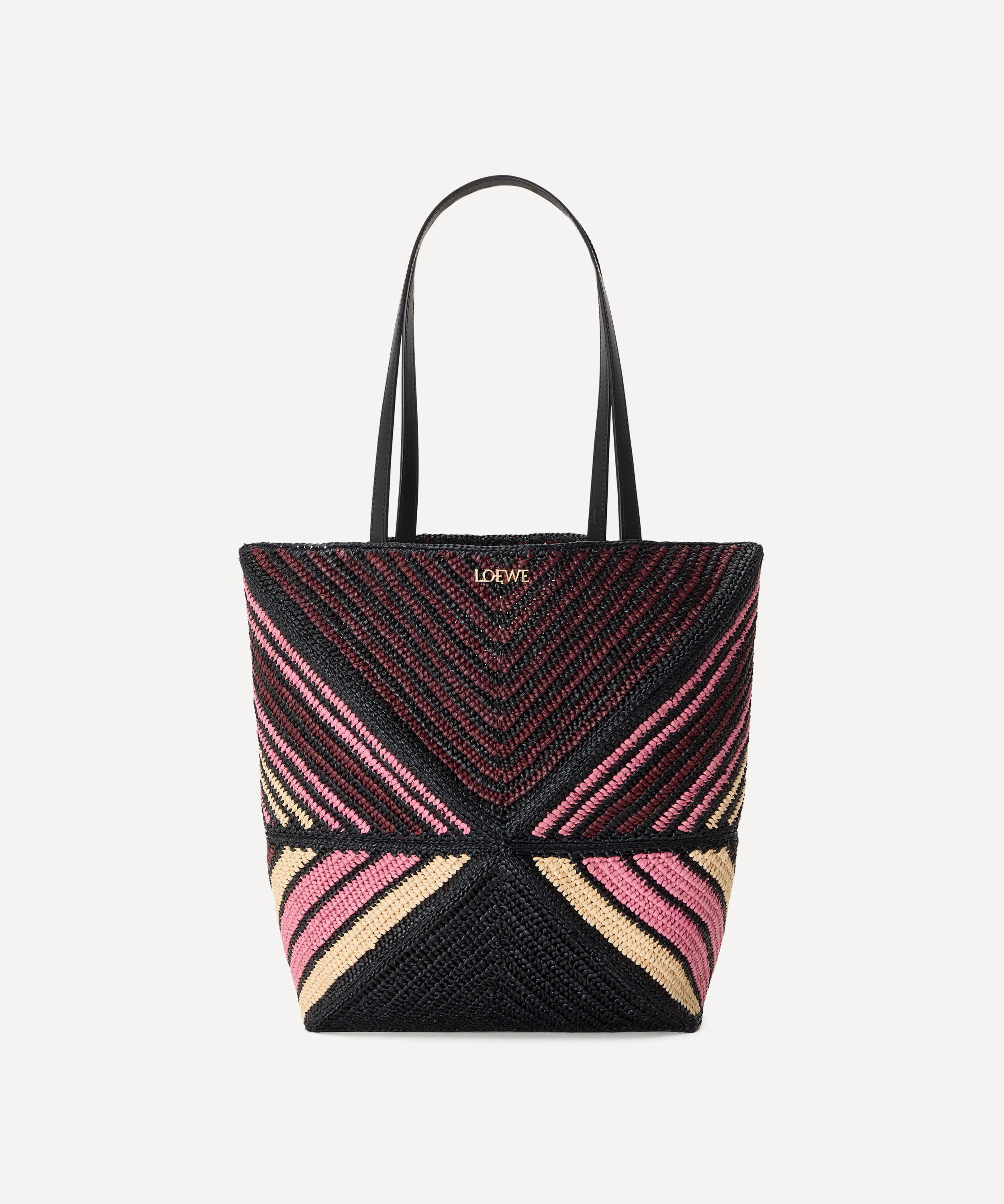Loewe Women's Raffia Pink Stripe Puzzle Fold Tote