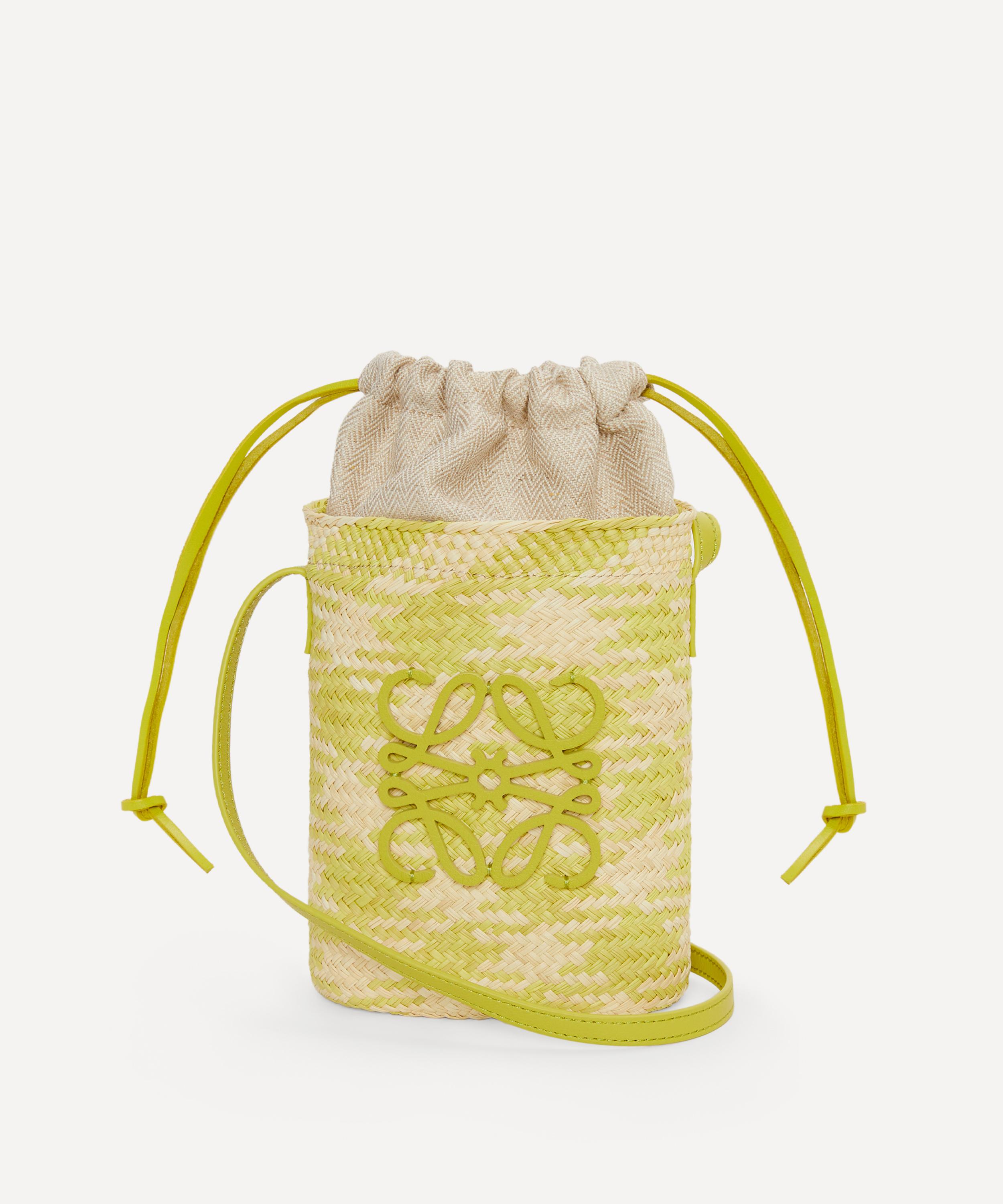 Shop Loewe Women's Lime Green Anagram Checks Square Pocket Bag
