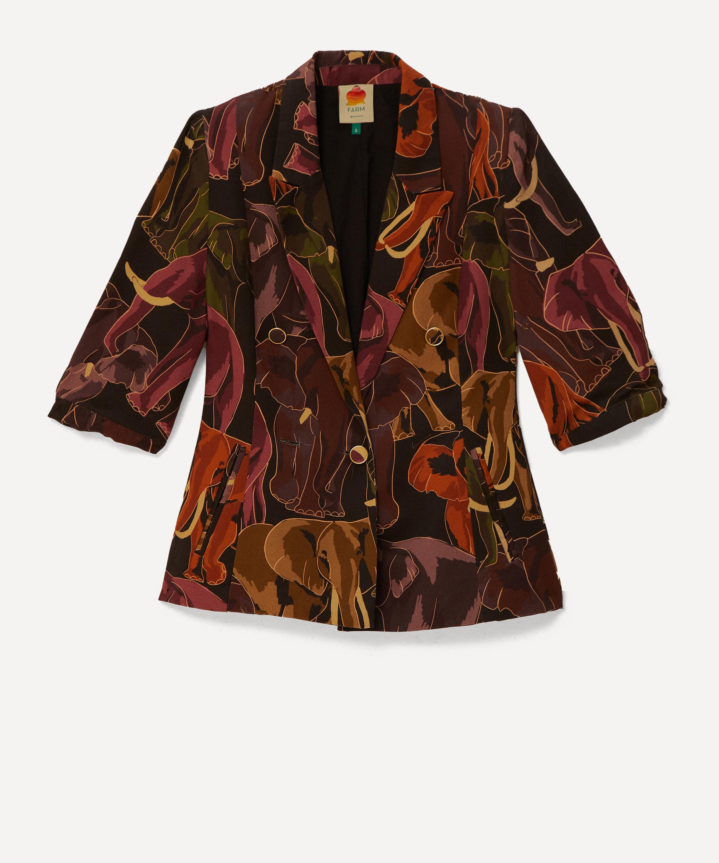 Farm Rio Women's Elephants Brown Short Sleeve Blazer In Multi