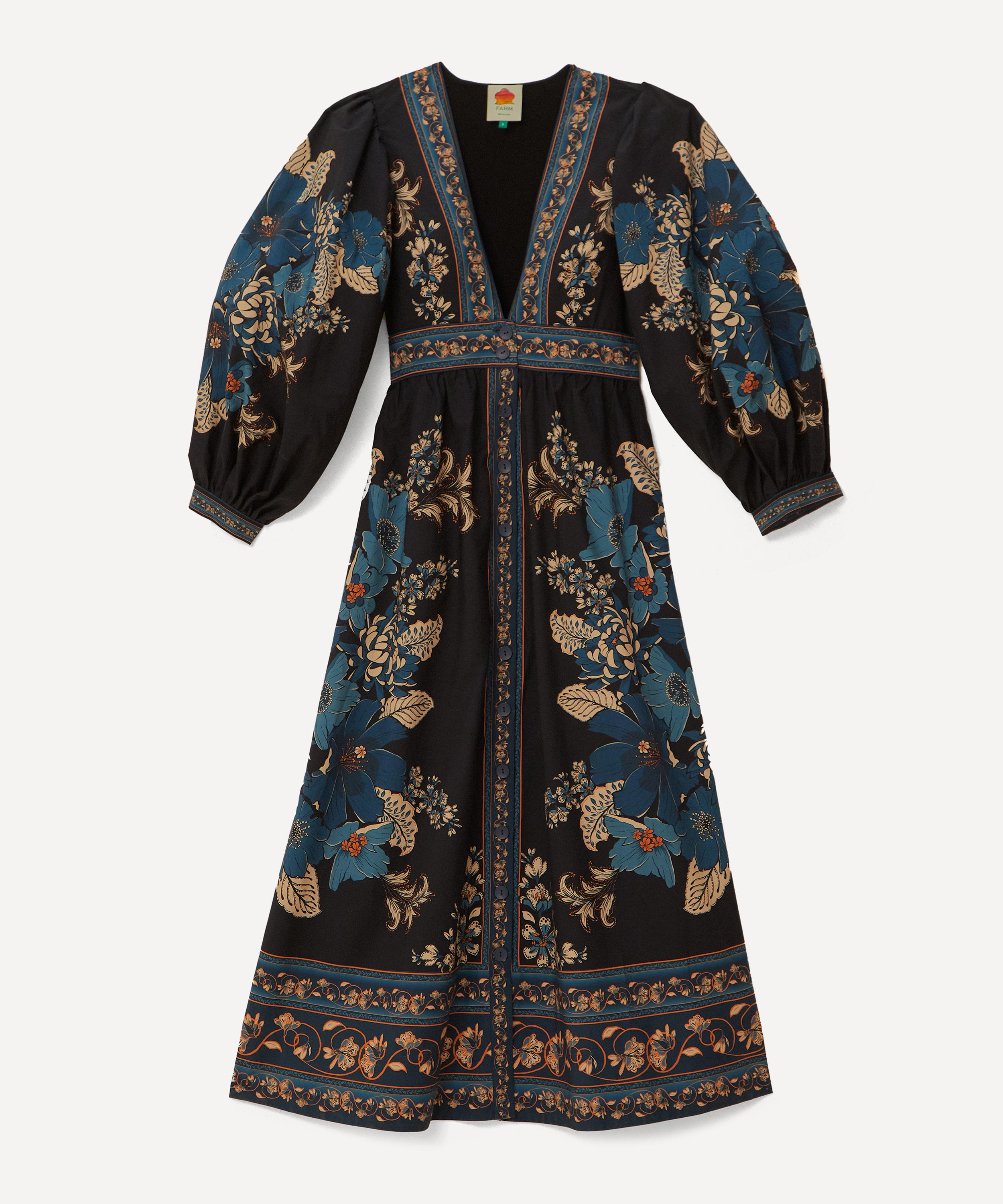 Farm Rio Blossom Tapestry Floral-print Button-front Midi Dress