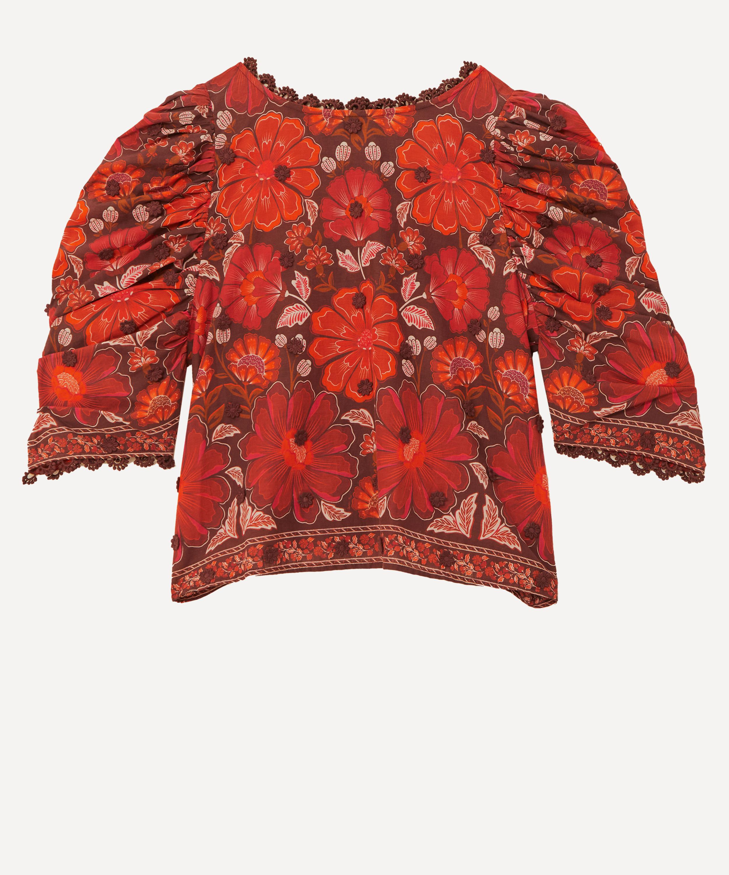 FARM RIO FARM RIO WOMEN'S GIGI TAPESTRY BROWN BLOUSE 