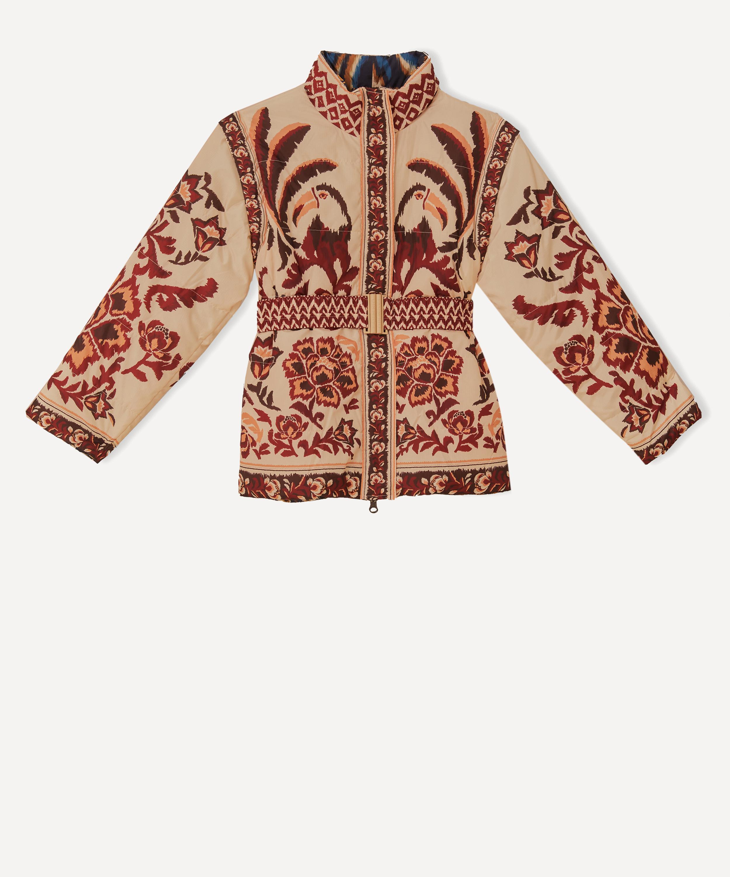 Farm Rio Cream Toucans Scarf Reversible Puffer Jacket