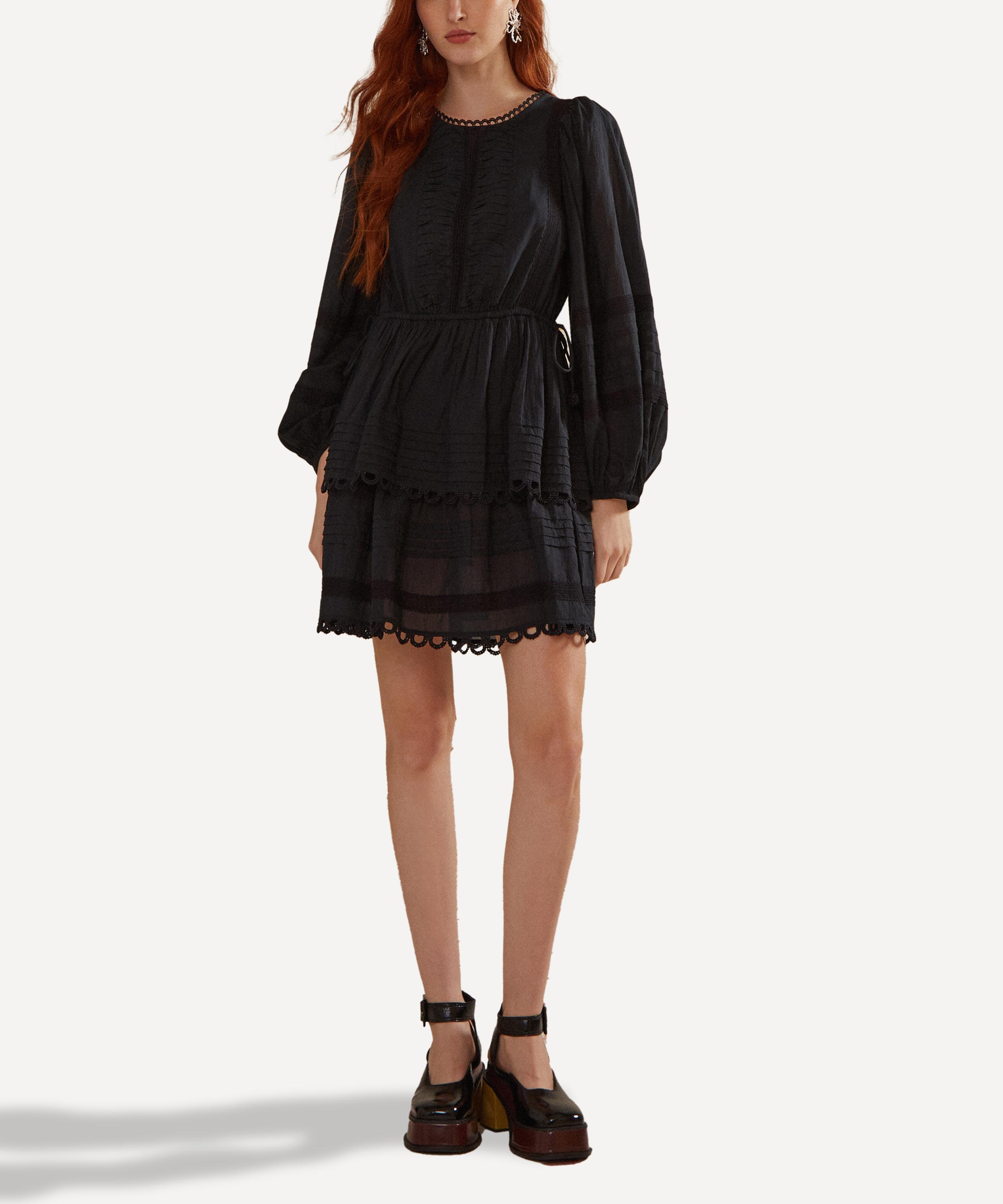 Farm Rio Women's Black Lace Long Sleeve Mini