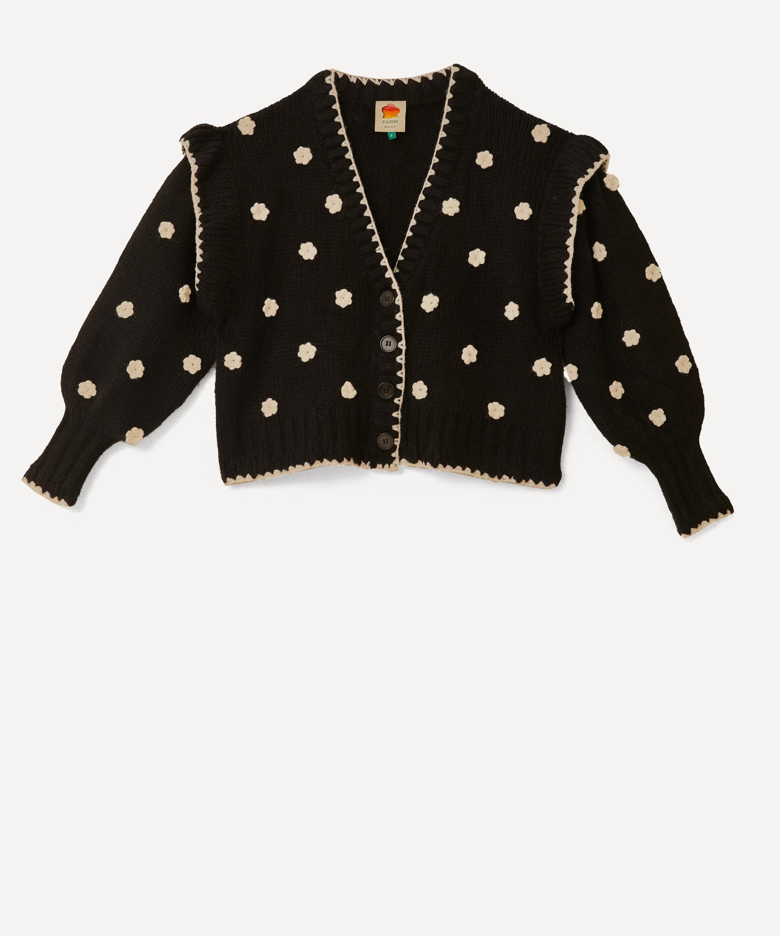 Farm Rio Flower-embellished Ruffled Cardigan