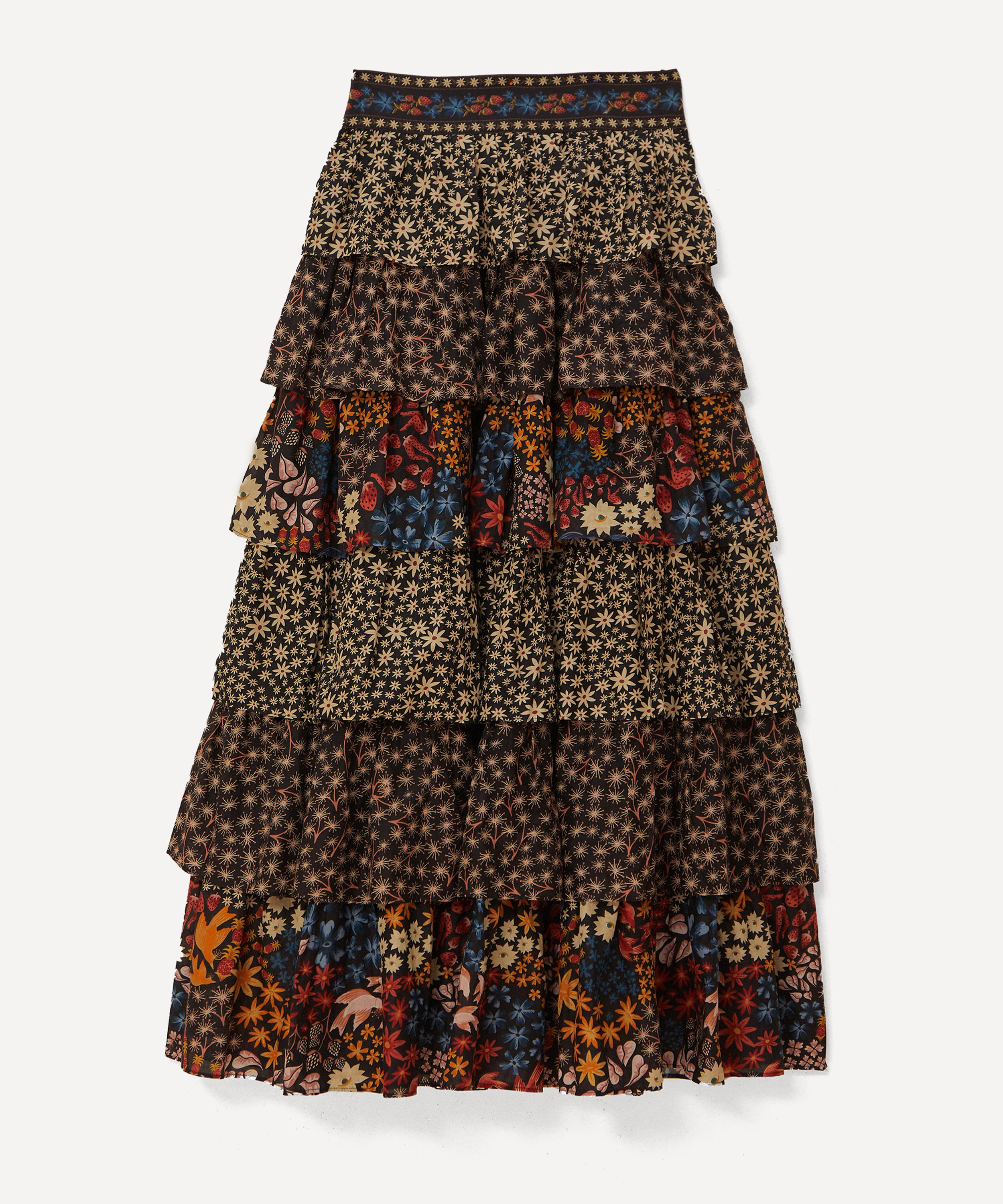 FARM RIO FARM RIO WOMEN'S BLACK JUJUS GARDEN MIDI SKIRT 