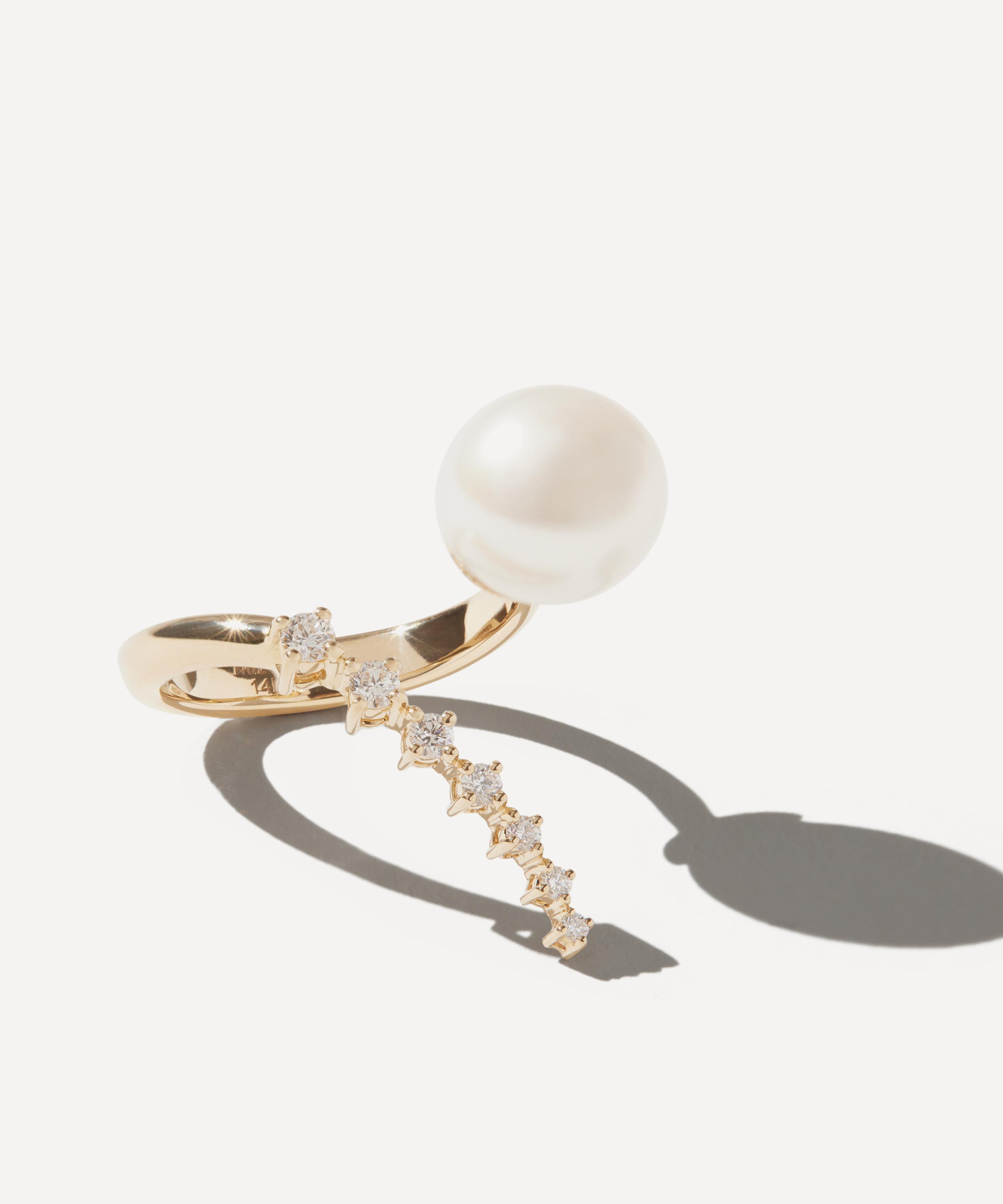 Mizuki 14ct Gold Pearl And Diamond Cascading Ring