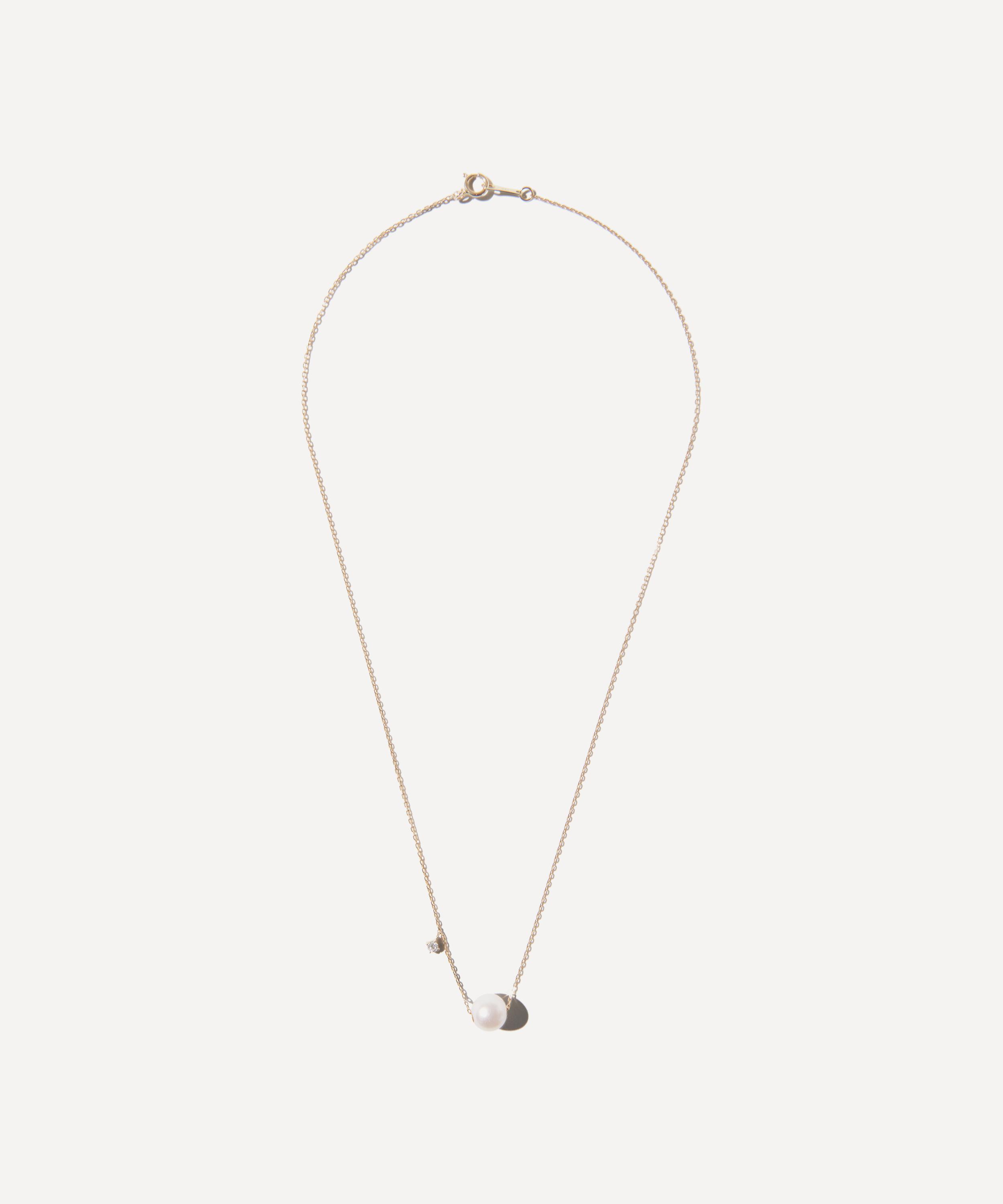 Mizuki 14ct Gold Diamond And Pearl Necklace