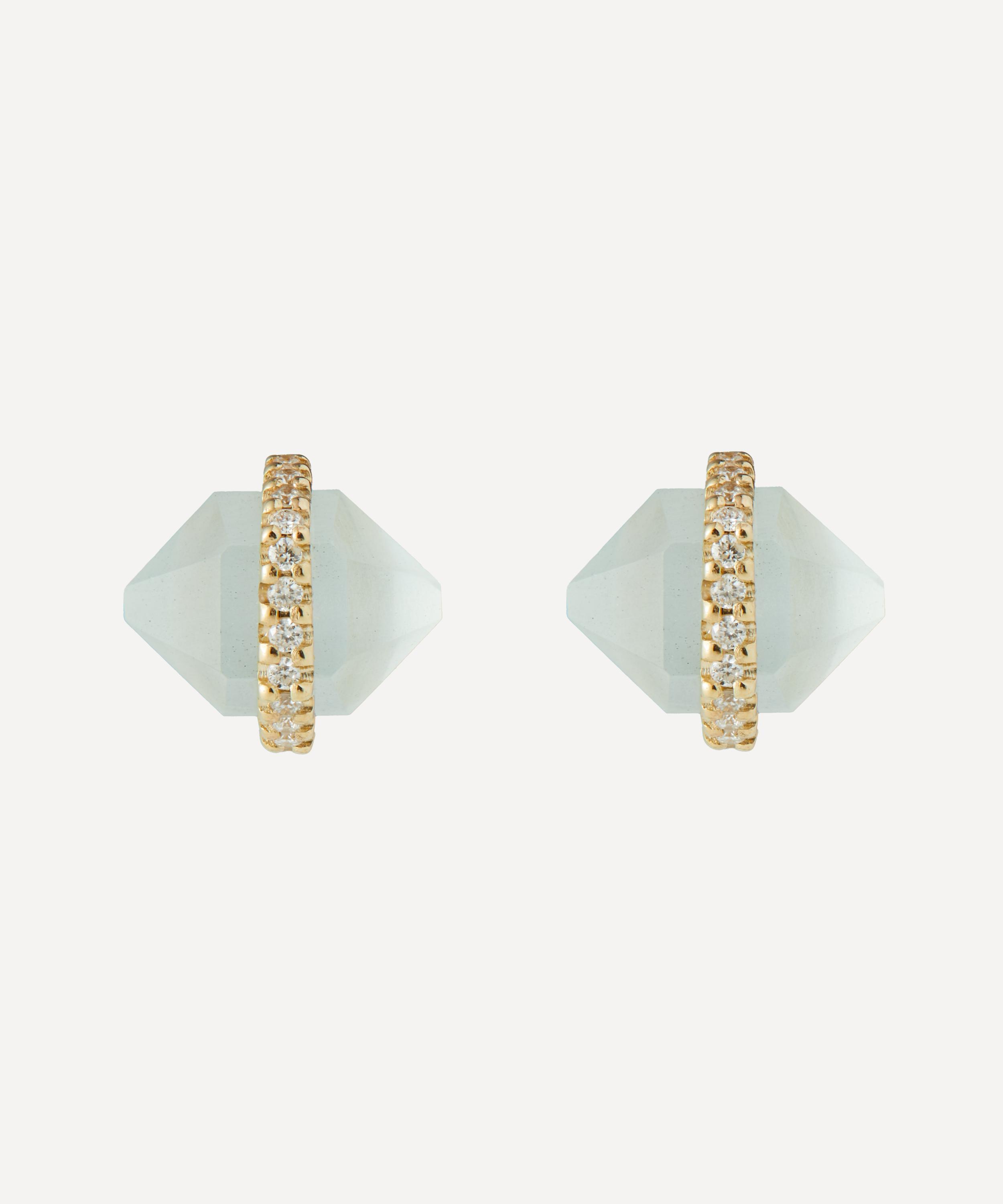 Melissa Joy Manning 14ct Gold Large Herkimer Cut Aquamarine Micropave Bezel Stud Earrings