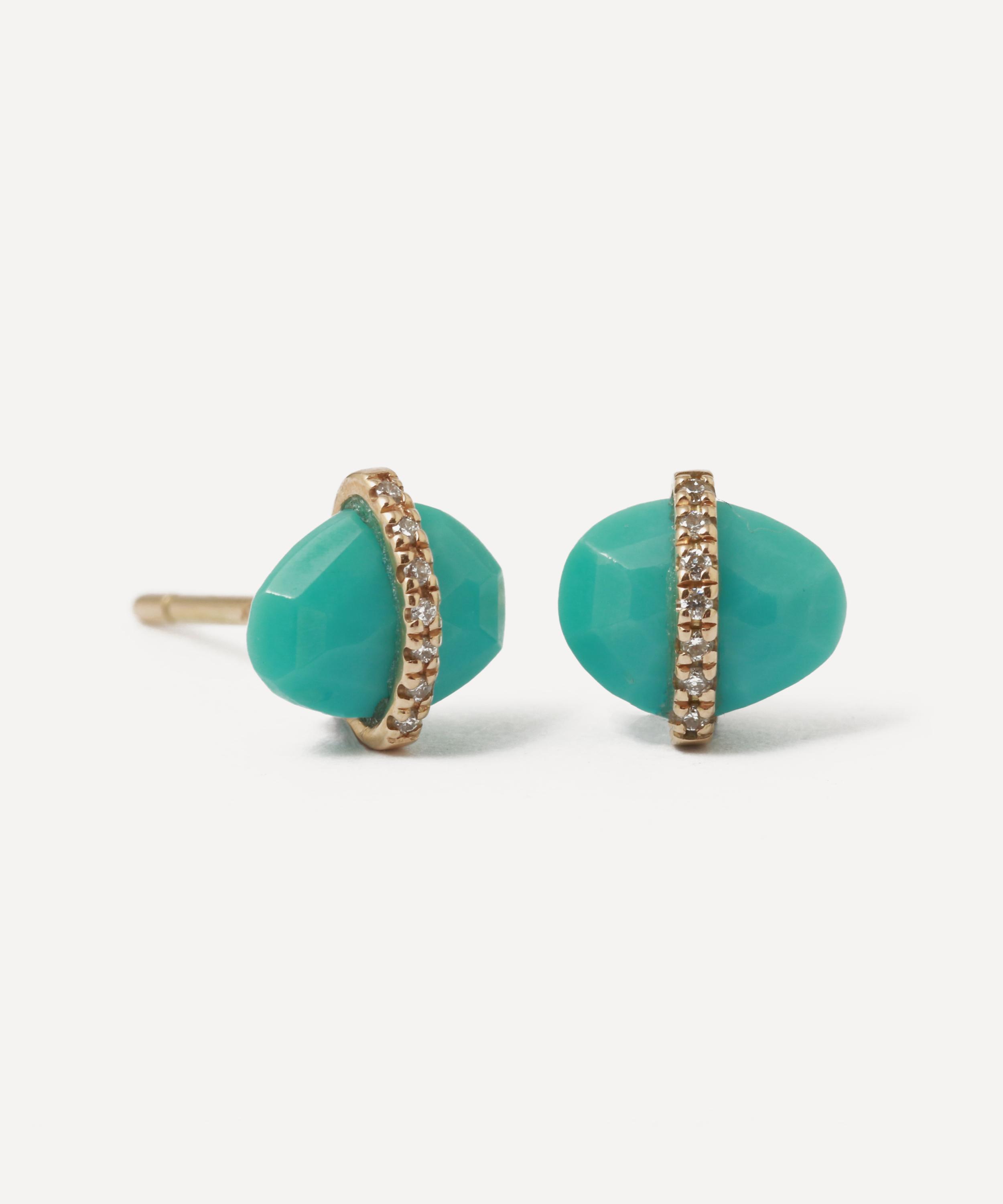 Melissa Joy Manning 14ct Gold Turquoise Micropave Bezel Stud Earrings