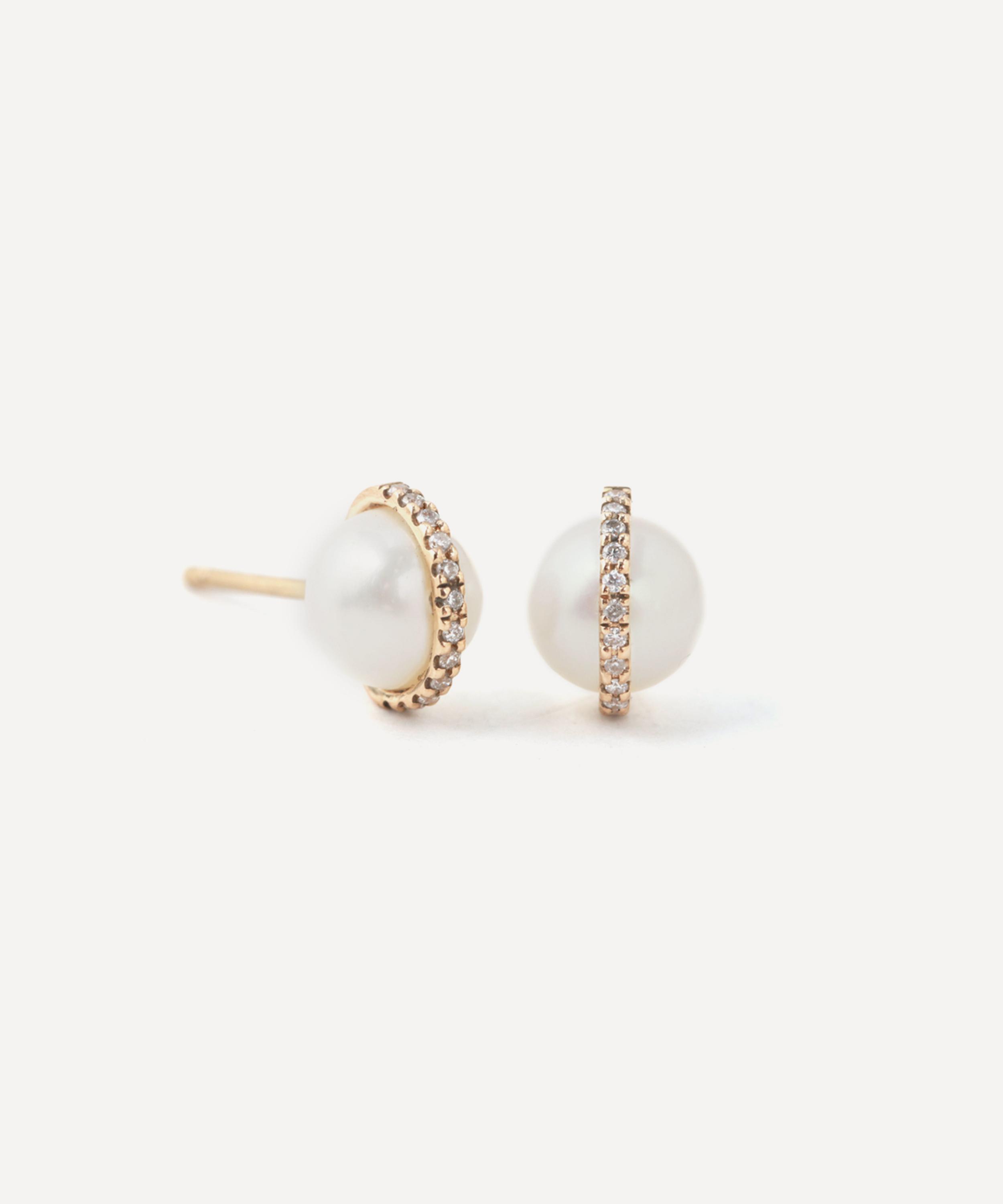 Shop Melissa Joy Manning 14ct Gold Pearl Micropave Bezel Stud Earrings