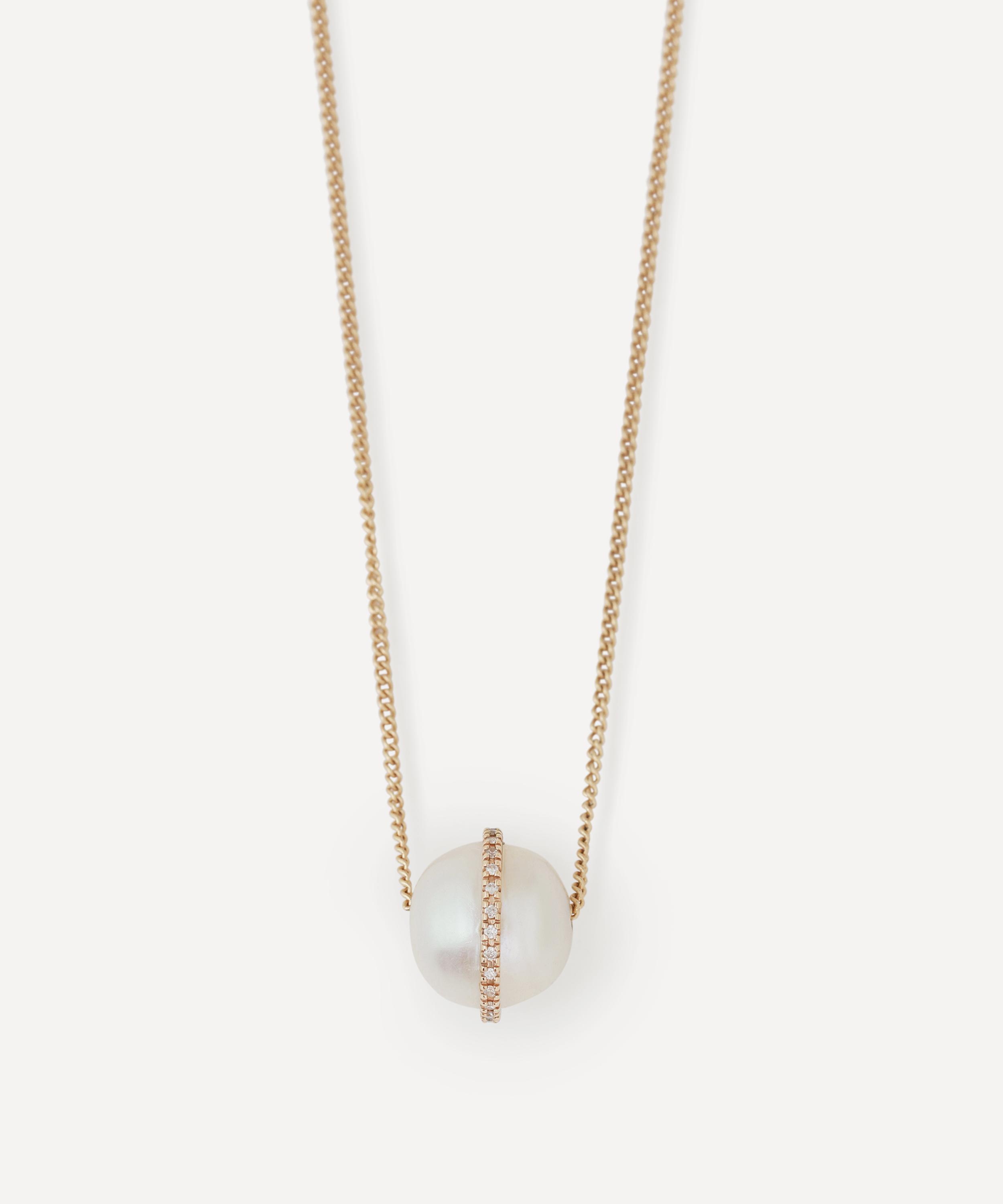 Shop Melissa Joy Manning 14ct Gold Micropave Floating Pearl Necklace