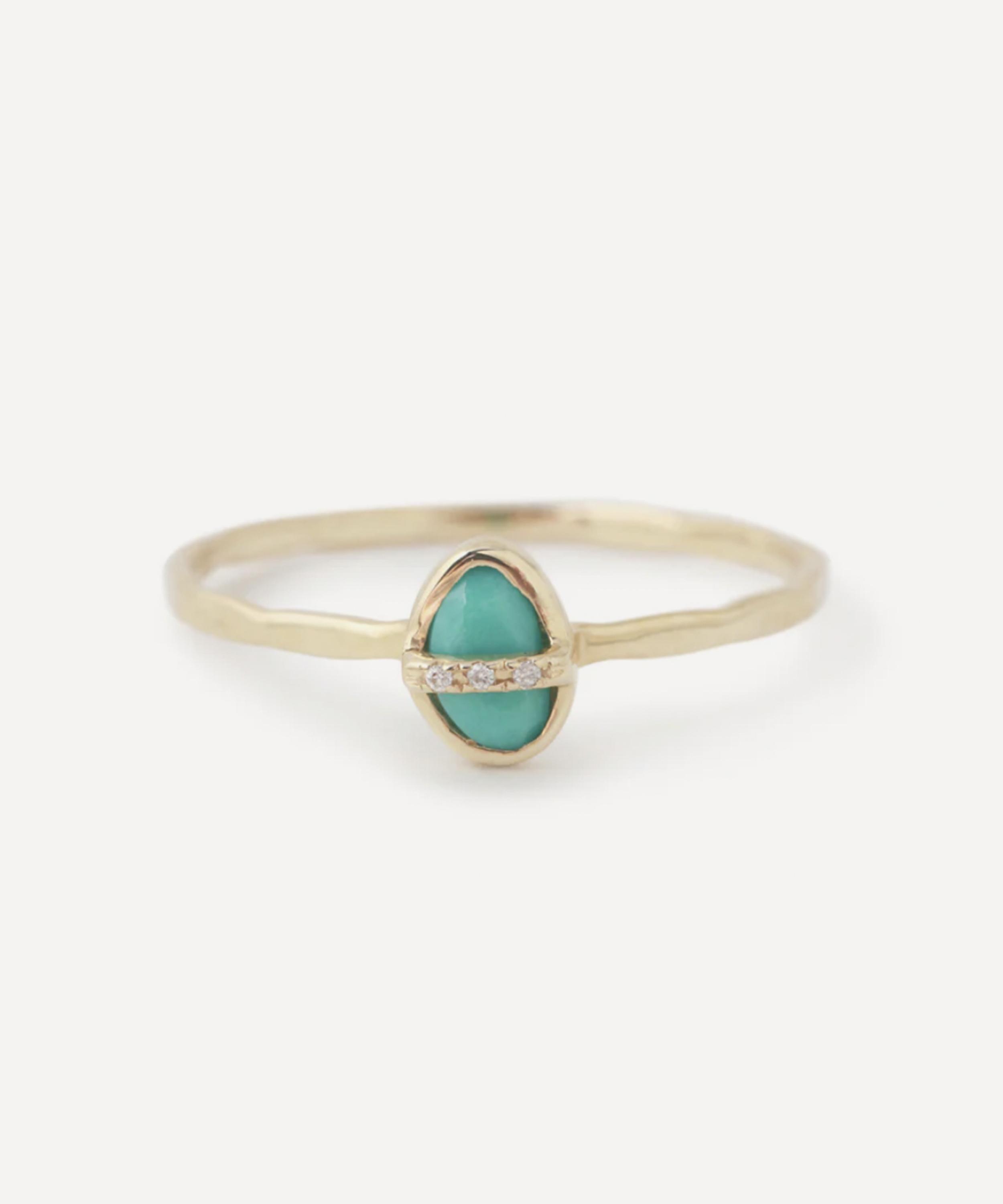 Melissa Joy Manning 14ct Gold Small Micropave Bezel Wrapped Turquoise Ring