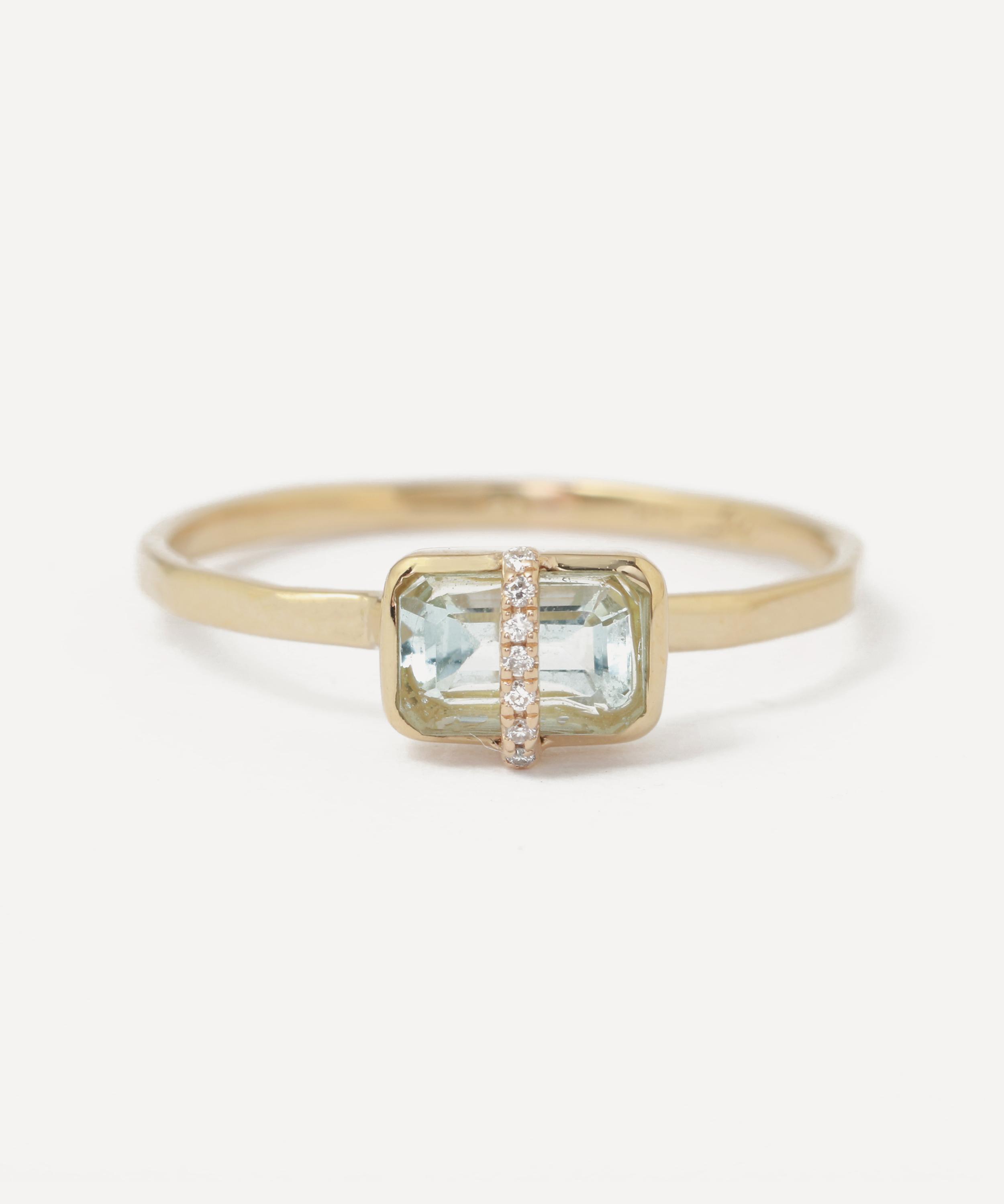 Melissa Joy Manning 14ct Gold Micropave Bezel Wrapped Aquamarine Ring