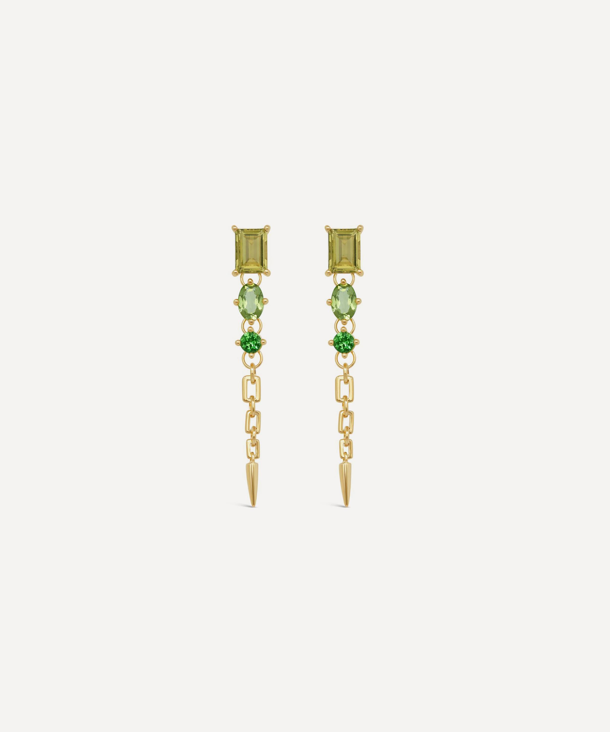 Dinny Hall 22ct Gold-Plated Vermeil Silver Gem-Set Column Drop Earrings Luxury Christmas Gift / Present