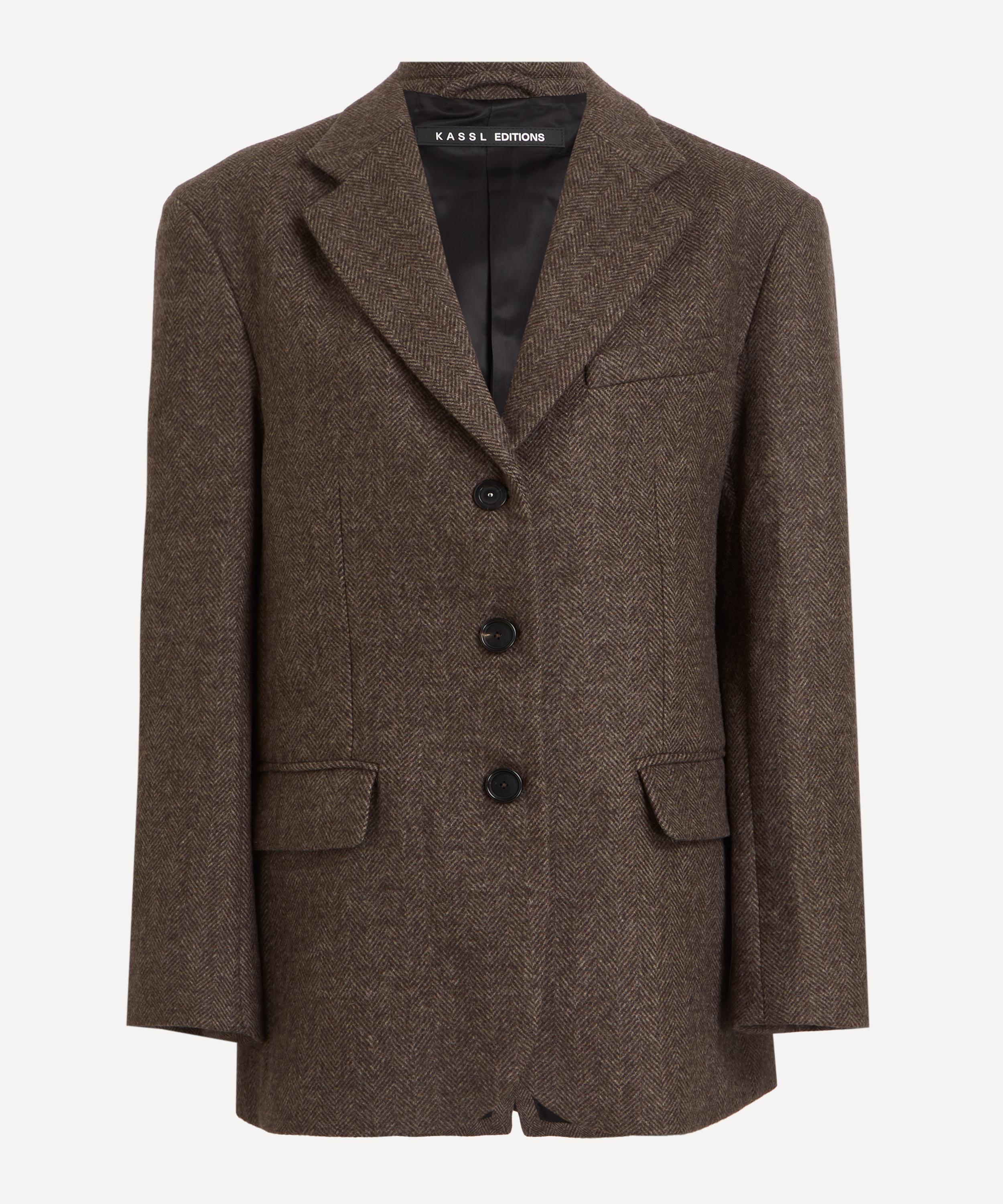 KASSL EDITIONS KASSL EDITIONS WOMEN'S TAUPE HERRINGBONE WOOL BLAZER 