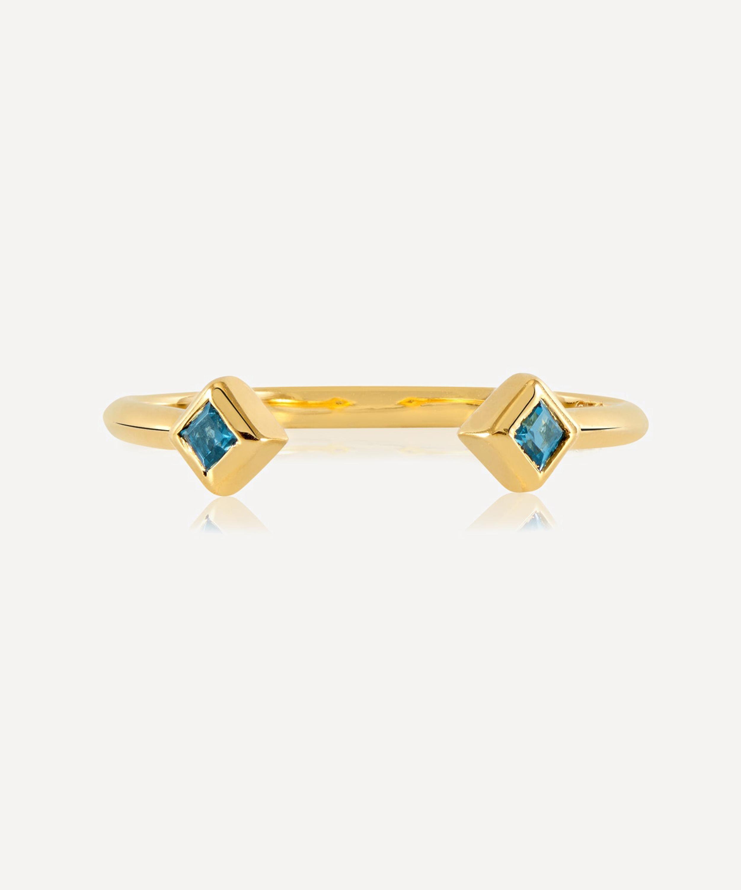 Rachel Jackson 22ct Gold-plated Adjustable Blue Topaz Deco Ring