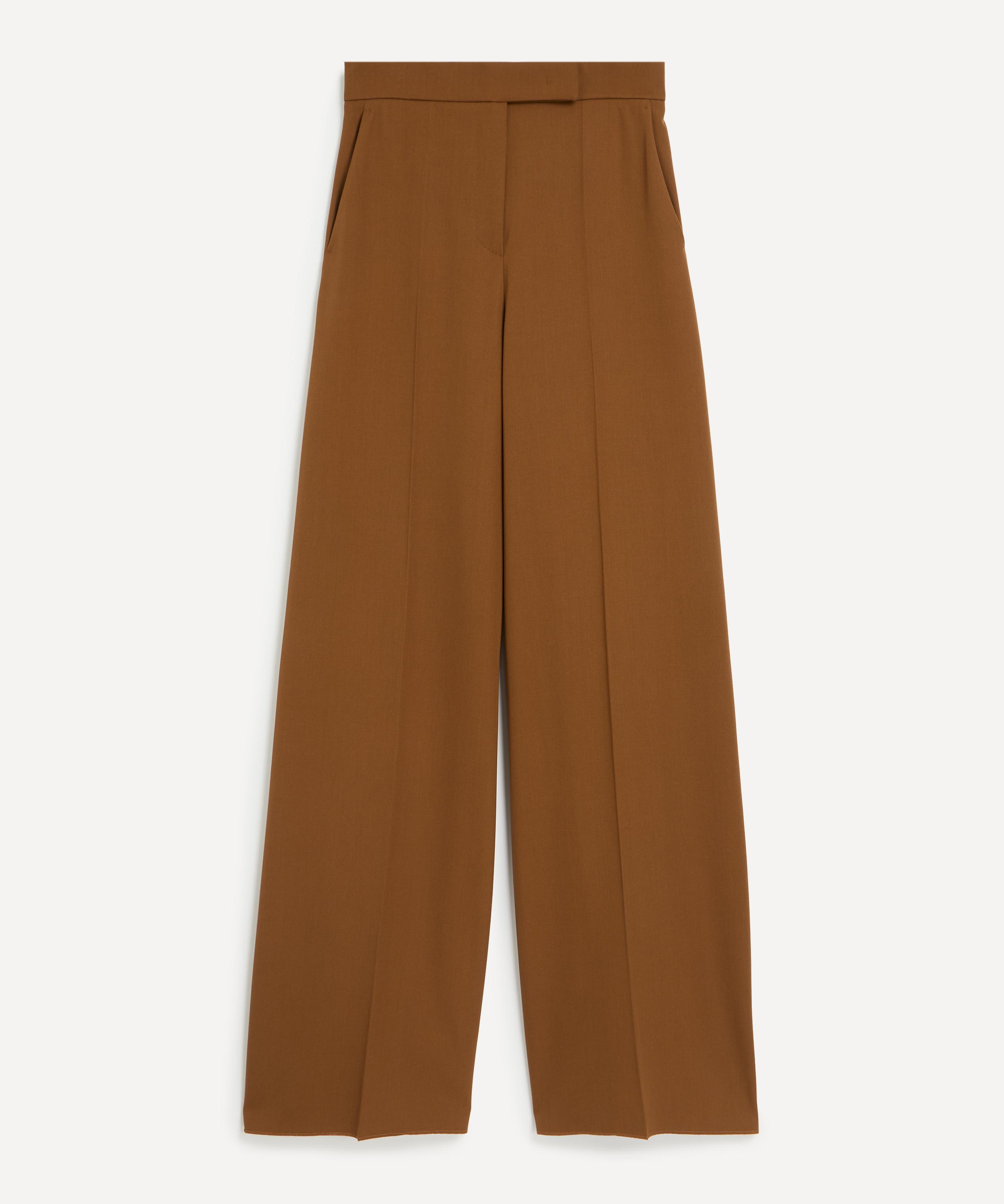 Max Mara Women's Tobacco Gabardine Wool Wide Leg Trousers