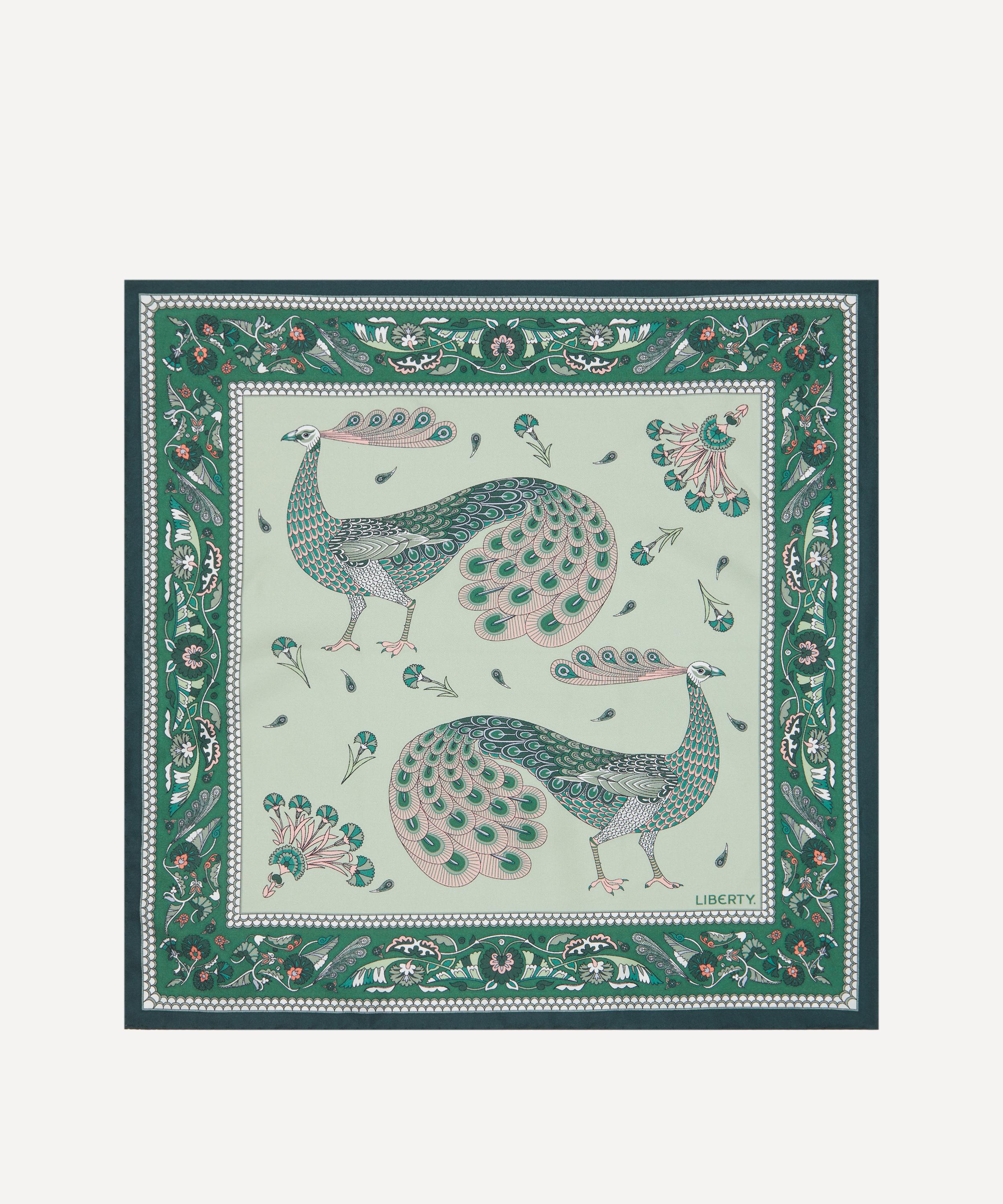 Liberty Women's Peacock Parade 45X45 Silk Scarf Green