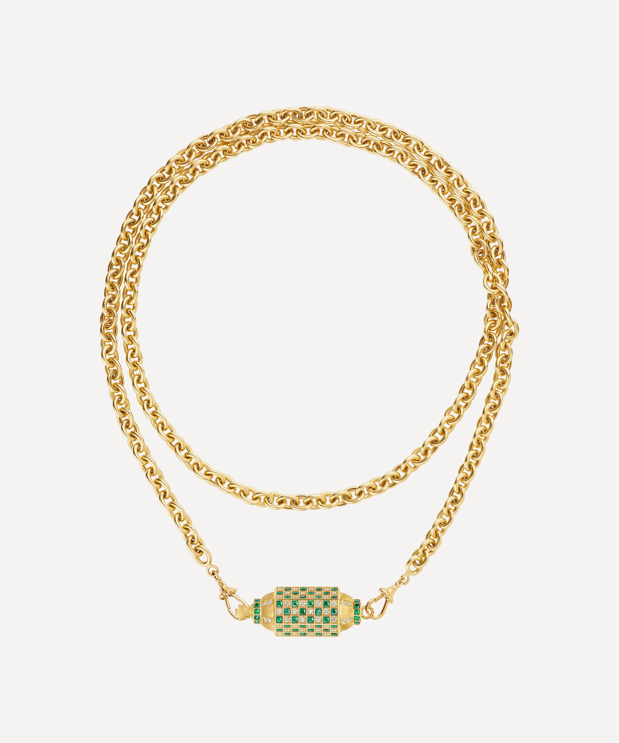 MARIE LICHTENBERG MARIE LICHTENBERG 18CT GOLD CHECK EMERALD LOCKET NECKLACE 