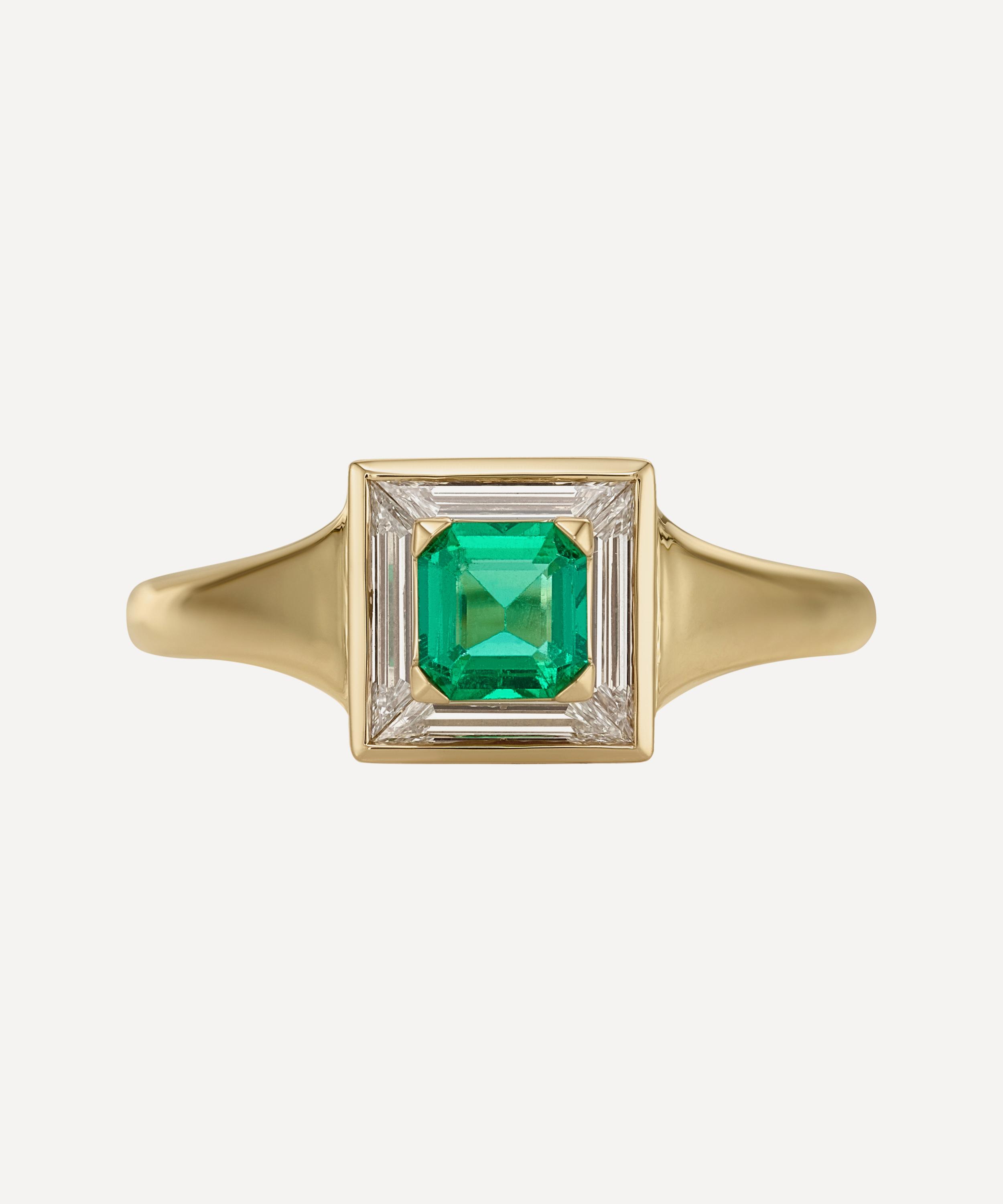 Artemer 18ct Gold Emerald And Trapeze Diamond Art Deco Ring