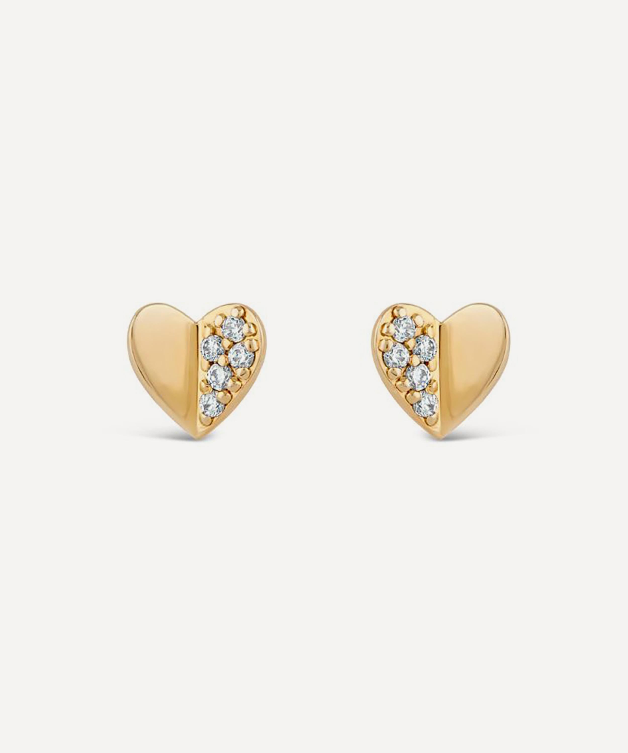 Dinny Hall 9ct Gold Folded Heart Diamond Stud Earrings