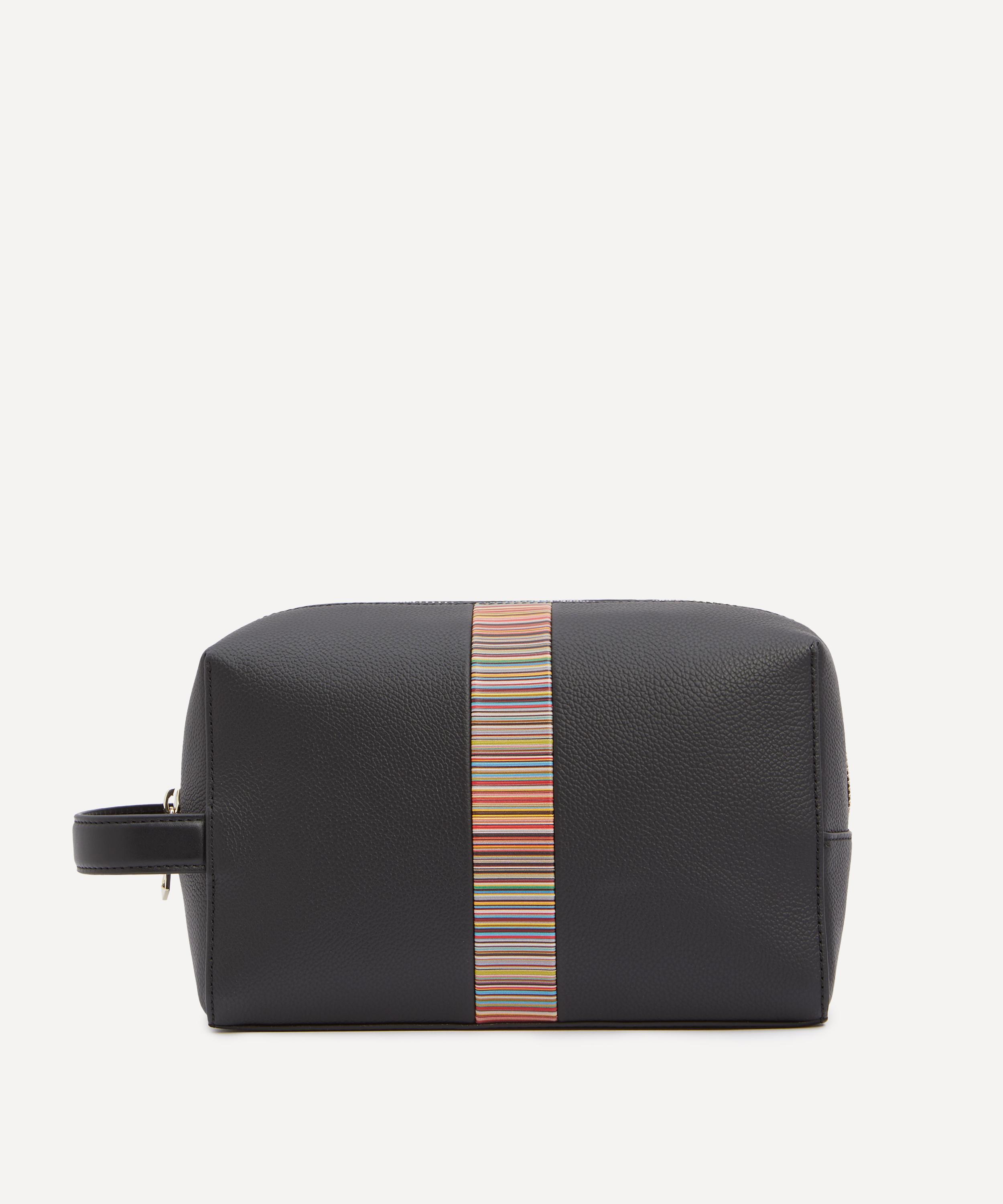 Paul Smith Mens Signature Stripe Leather Wash Bag Black Luxury Gift