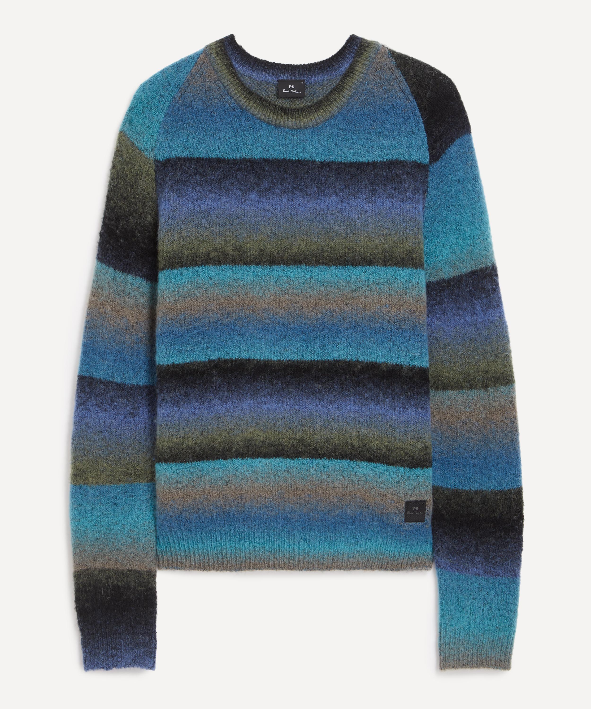 PS Paul Smith Mens Blue Faded Stripe Merino Wool-Blend Jumper