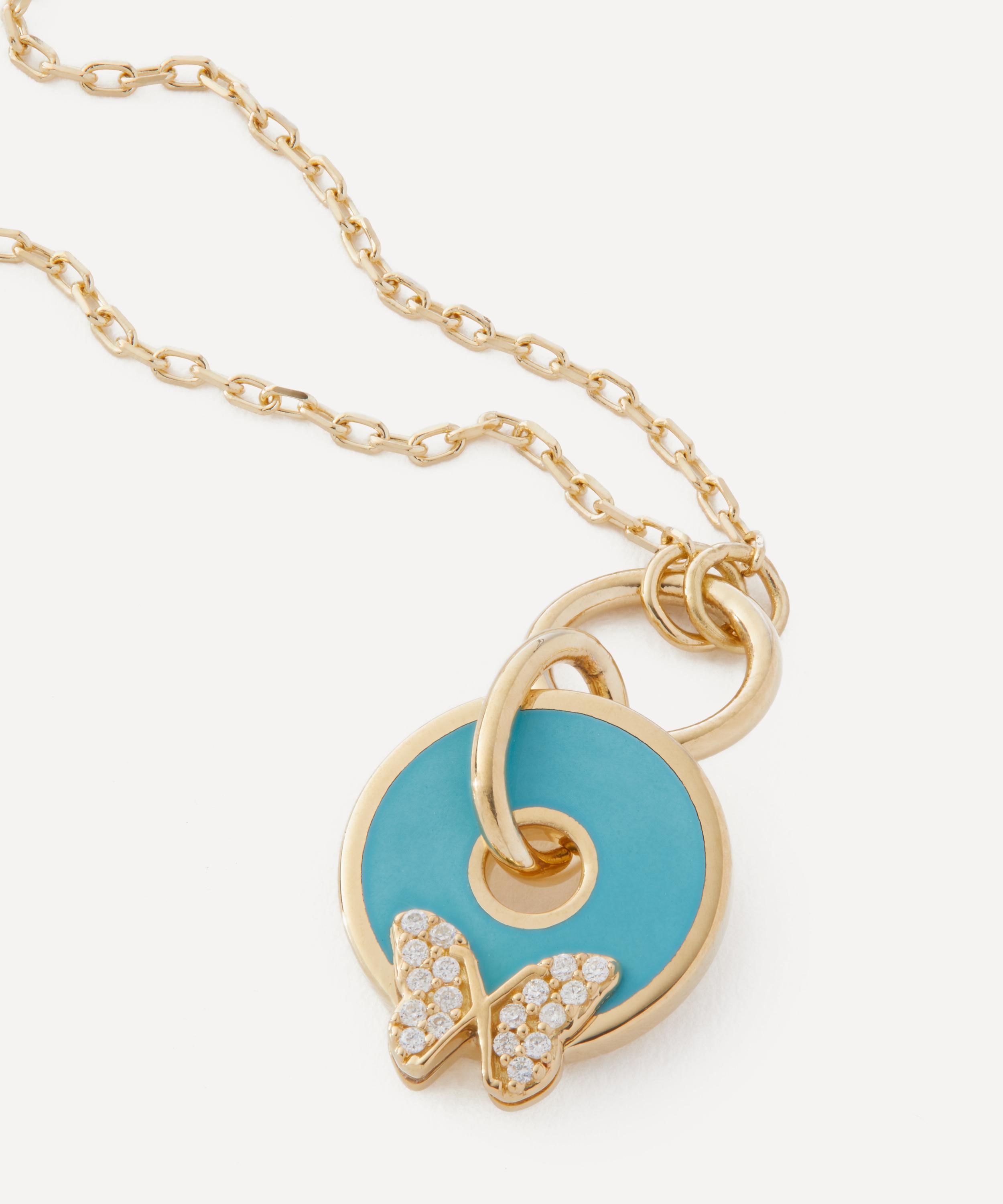 FOUNDRAE FOUNDRAE 18CT GOLD BUTTERFLY REVERIE SYMBOL DISC PENDANT NECKLACE 