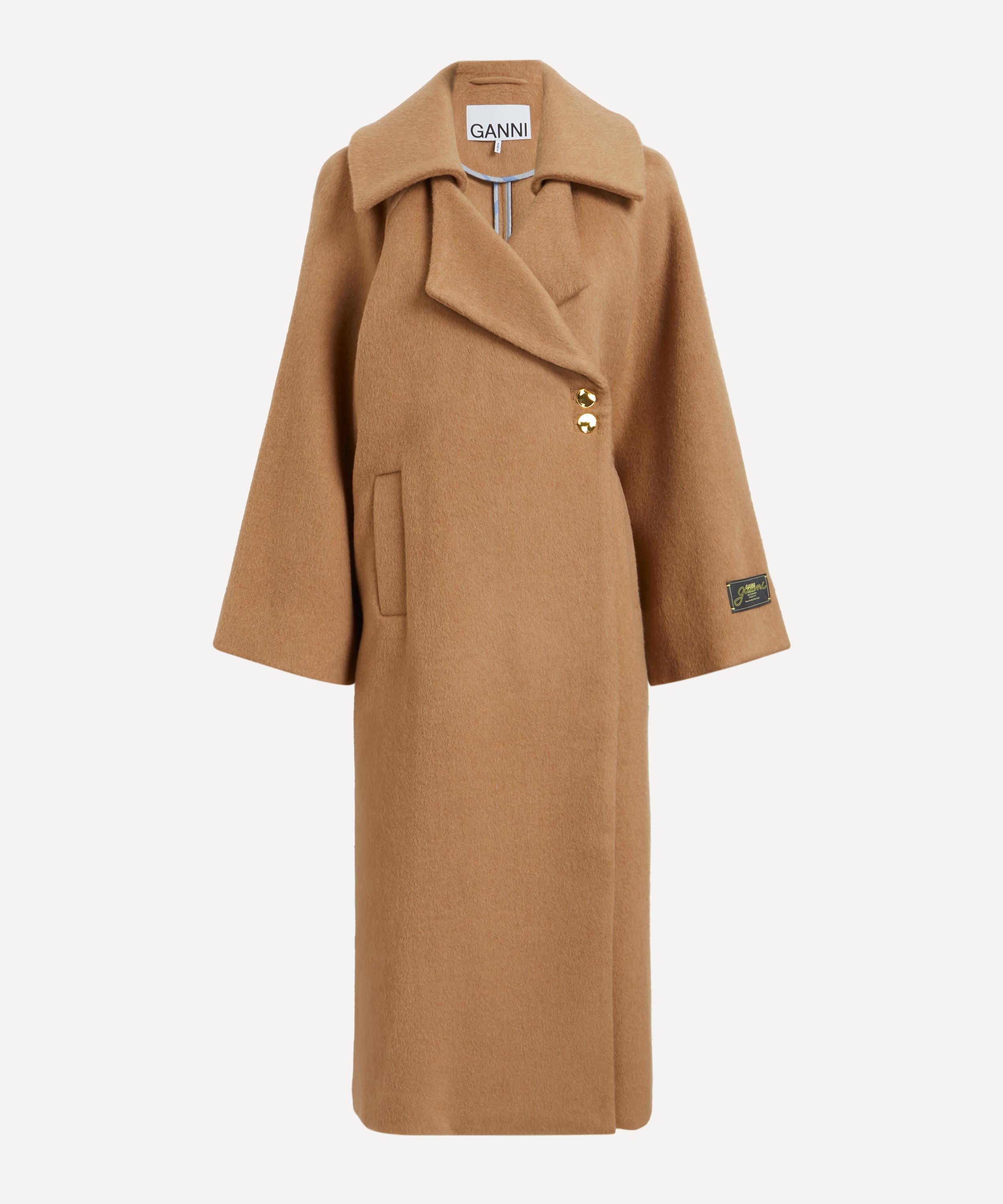 Ganni Long Recycled Wool Jacket In Beige