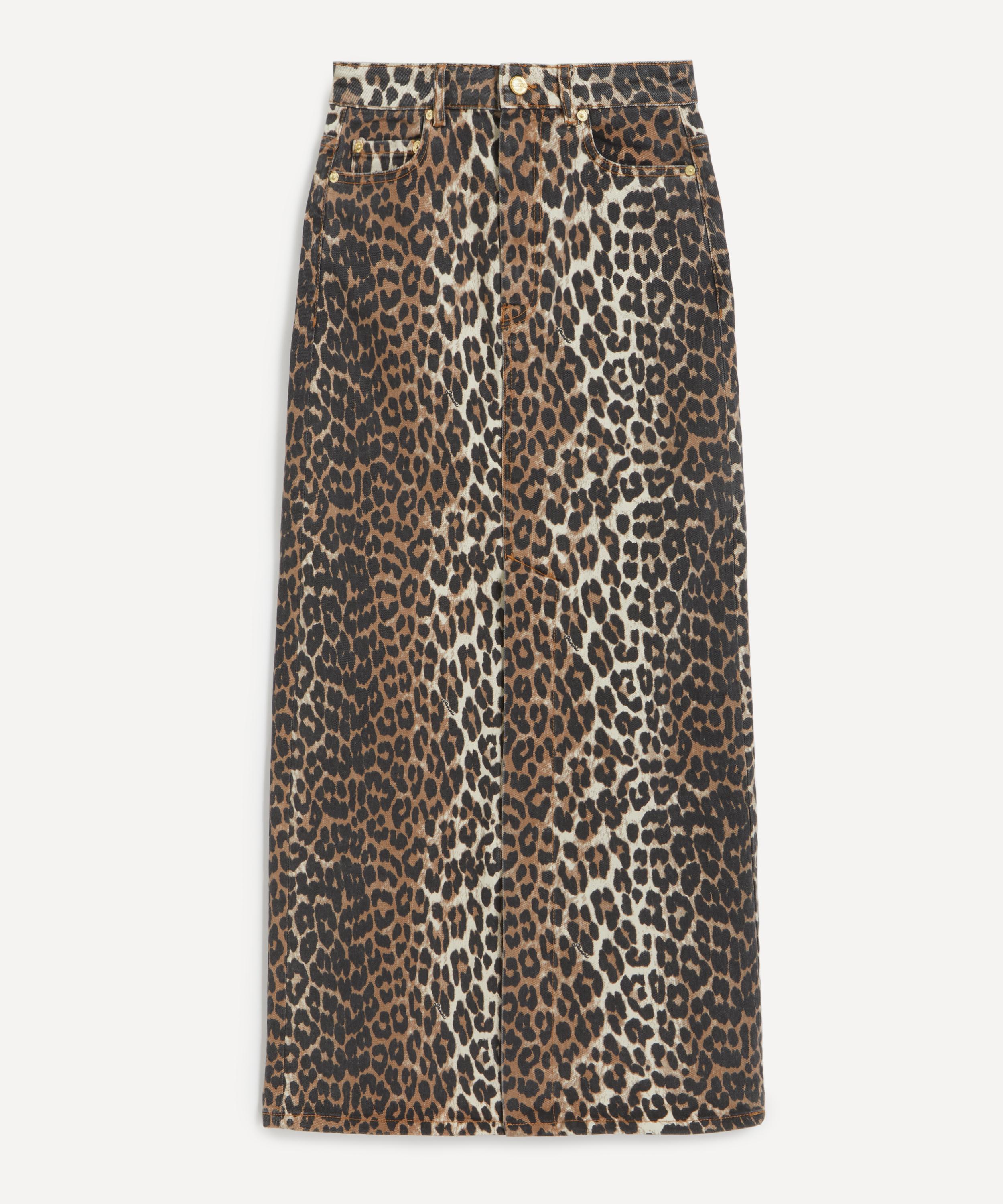 Leopard Denim Maxi Slit Skirt