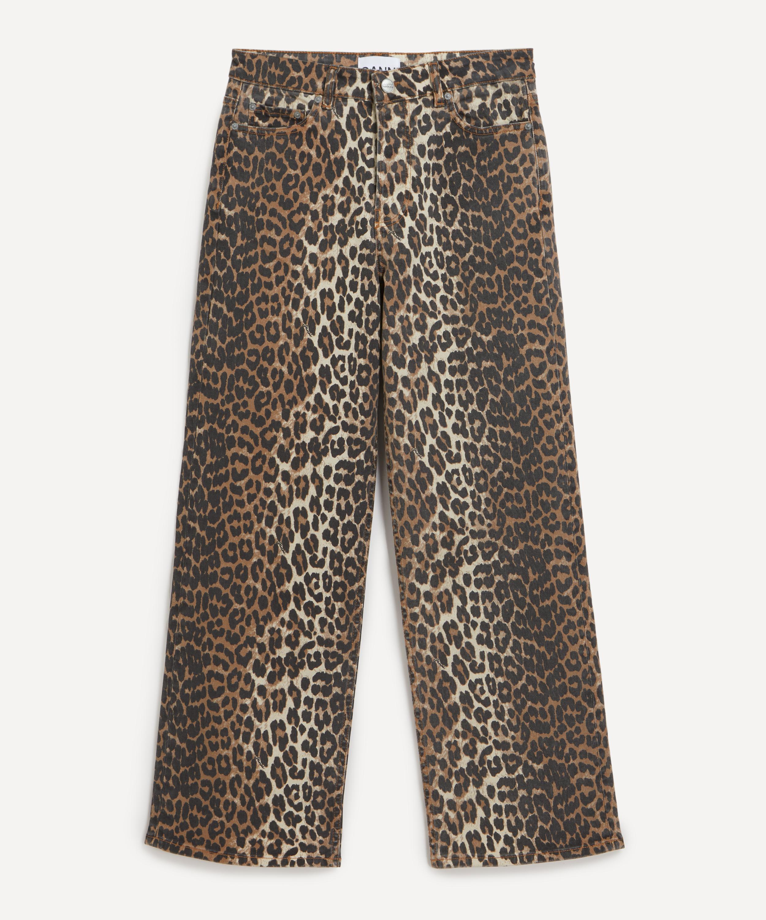 Ganni Leopard Print Cropped Jeans With Flared Hem