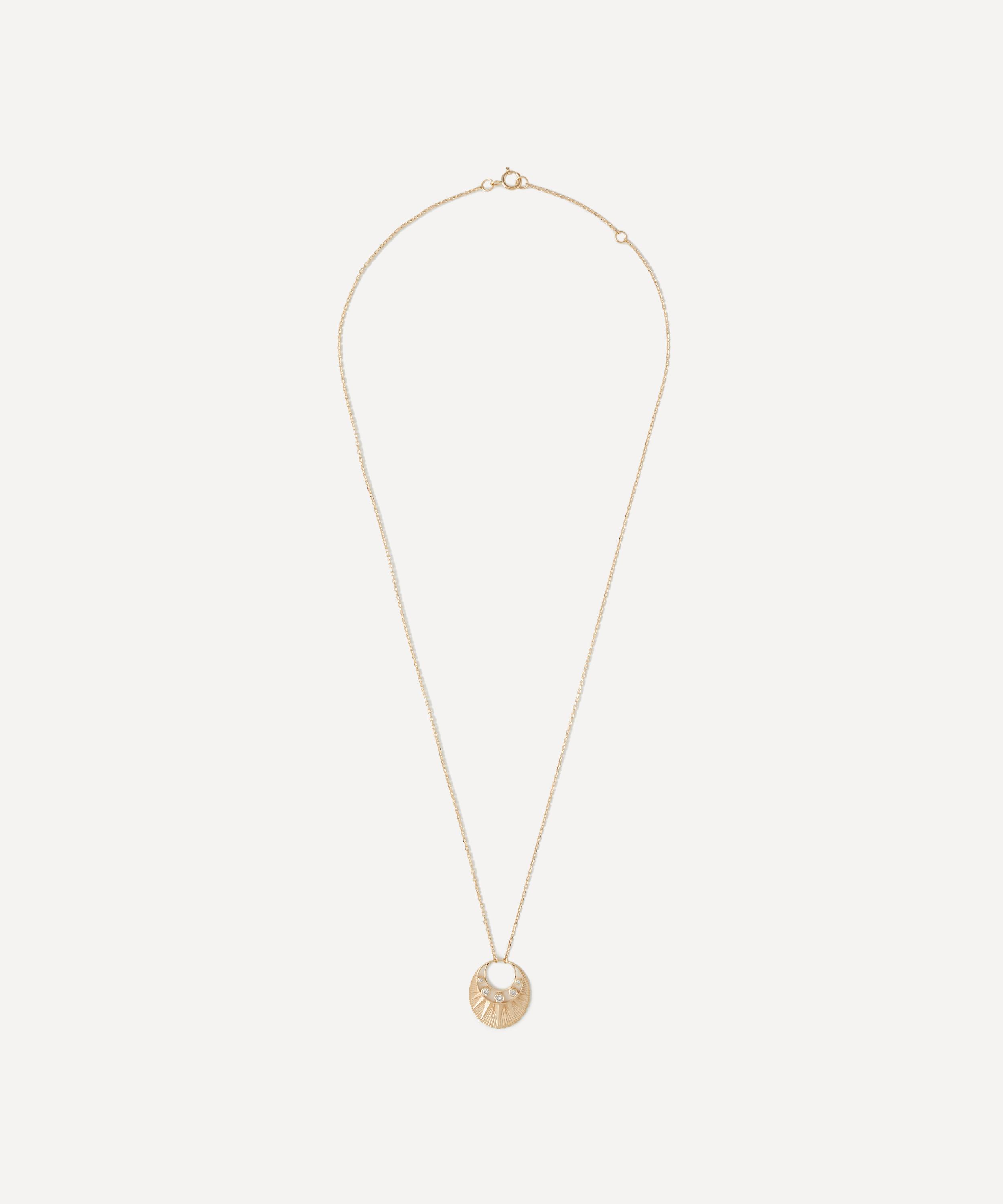 Celine Daoust 14ct Gold Five Diamonds Moon Crescent Pendant Necklace