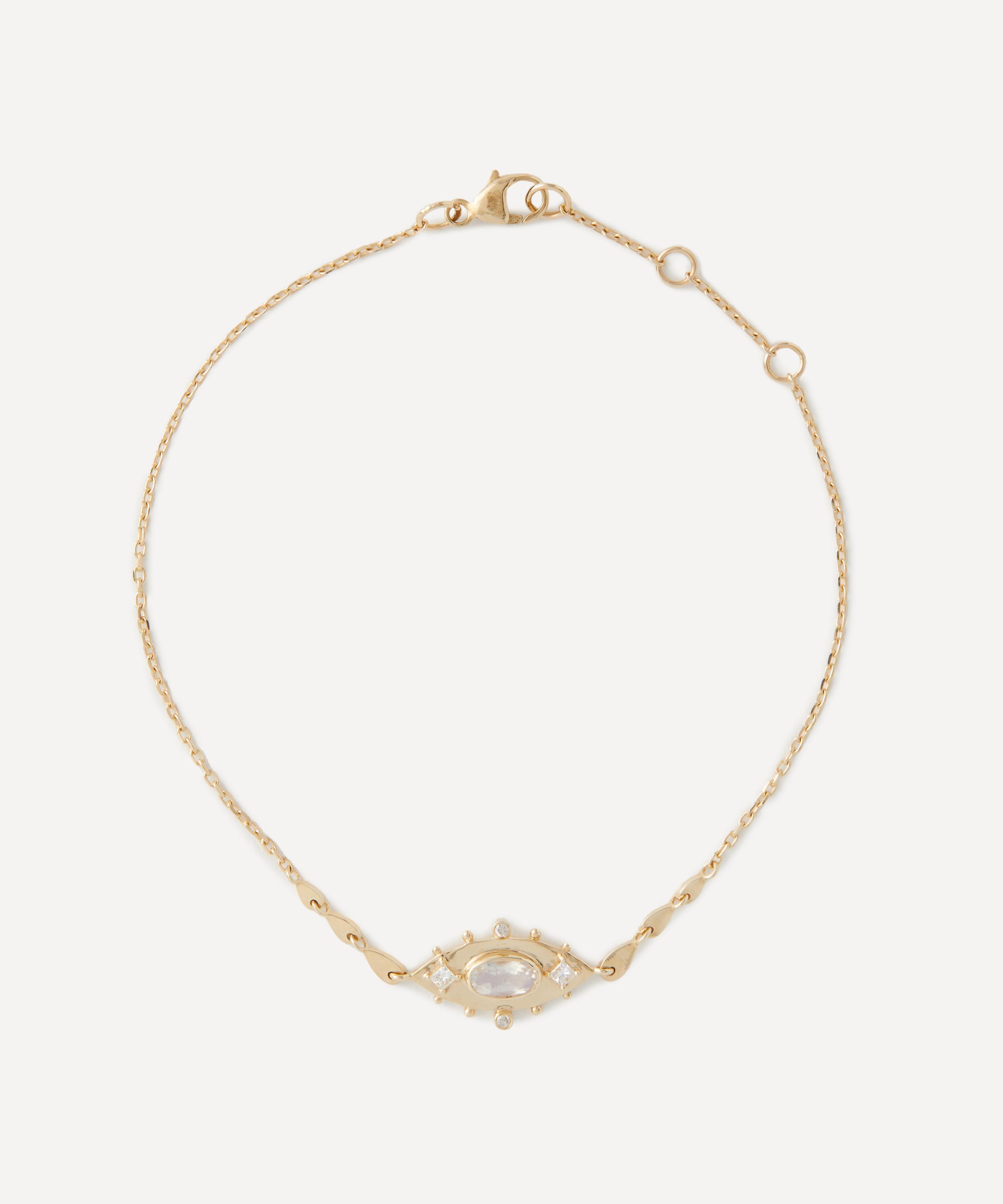 Celine Daoust 14ct Gold Moonstone Eye And Diamond Bracelet