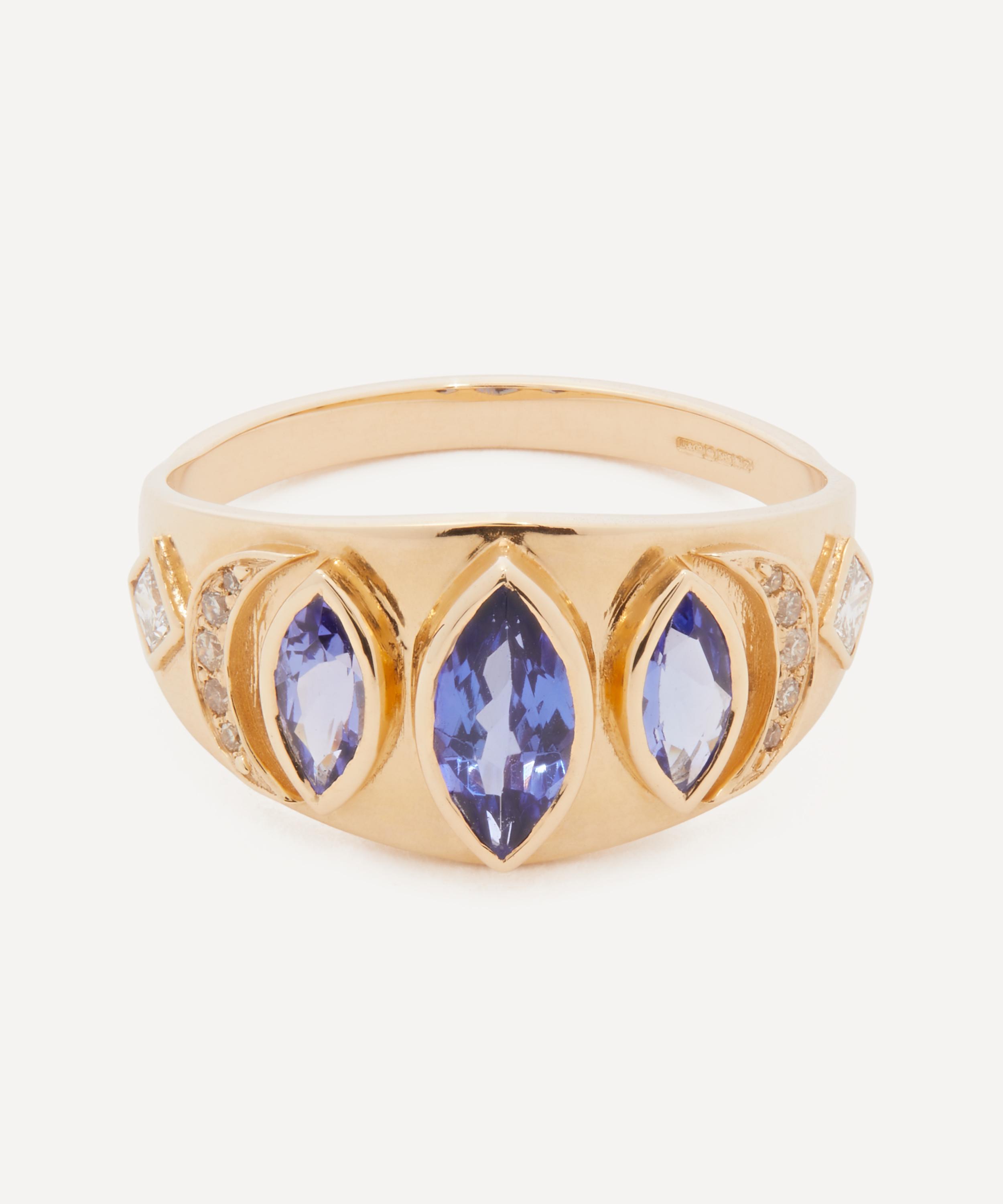 Celine Daoust 14ct Gold Triple Marquise Tanzanite And Diamond Ring