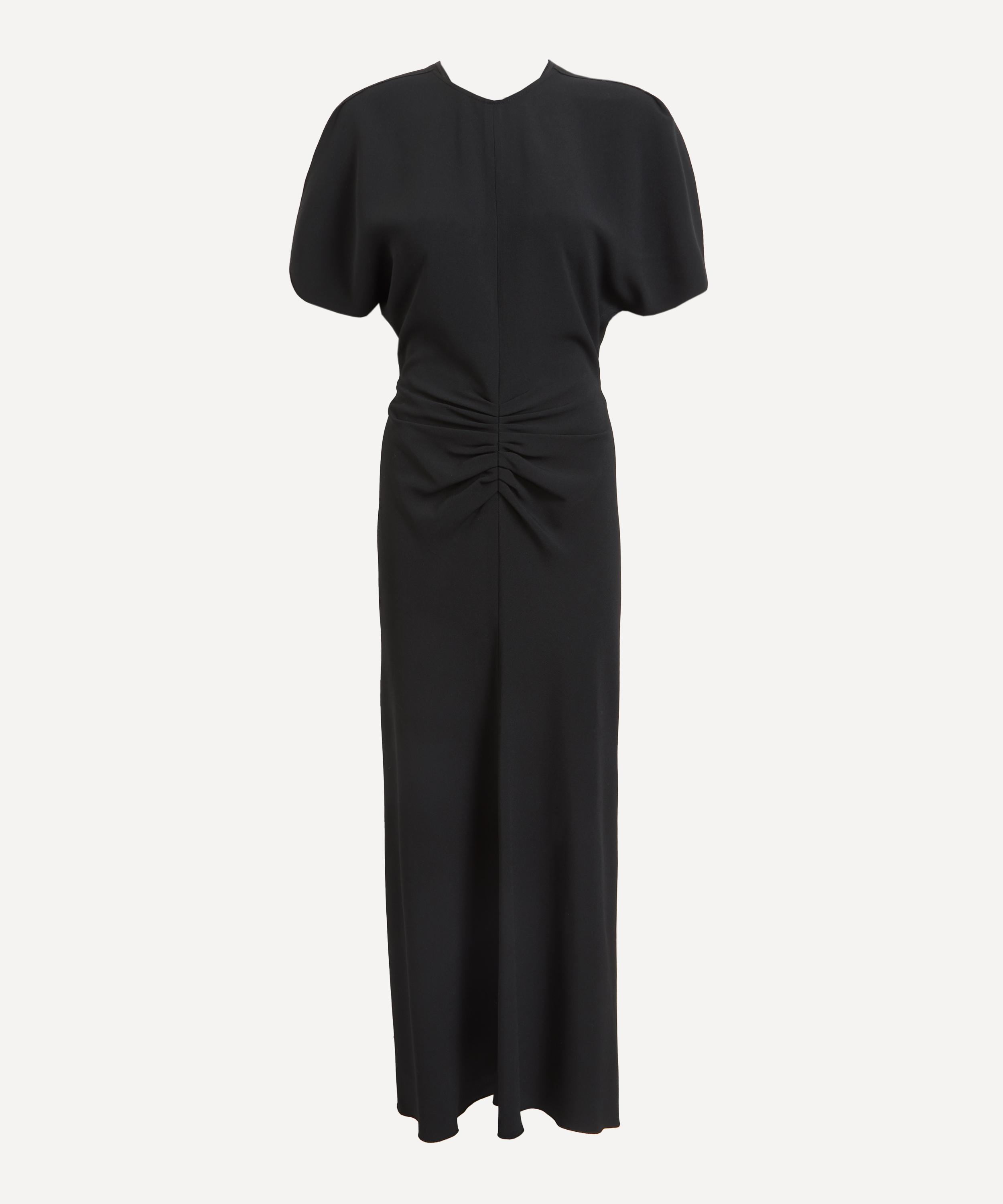 Victoria Beckham Navy Blue Long Dress With Gathered Waist In White