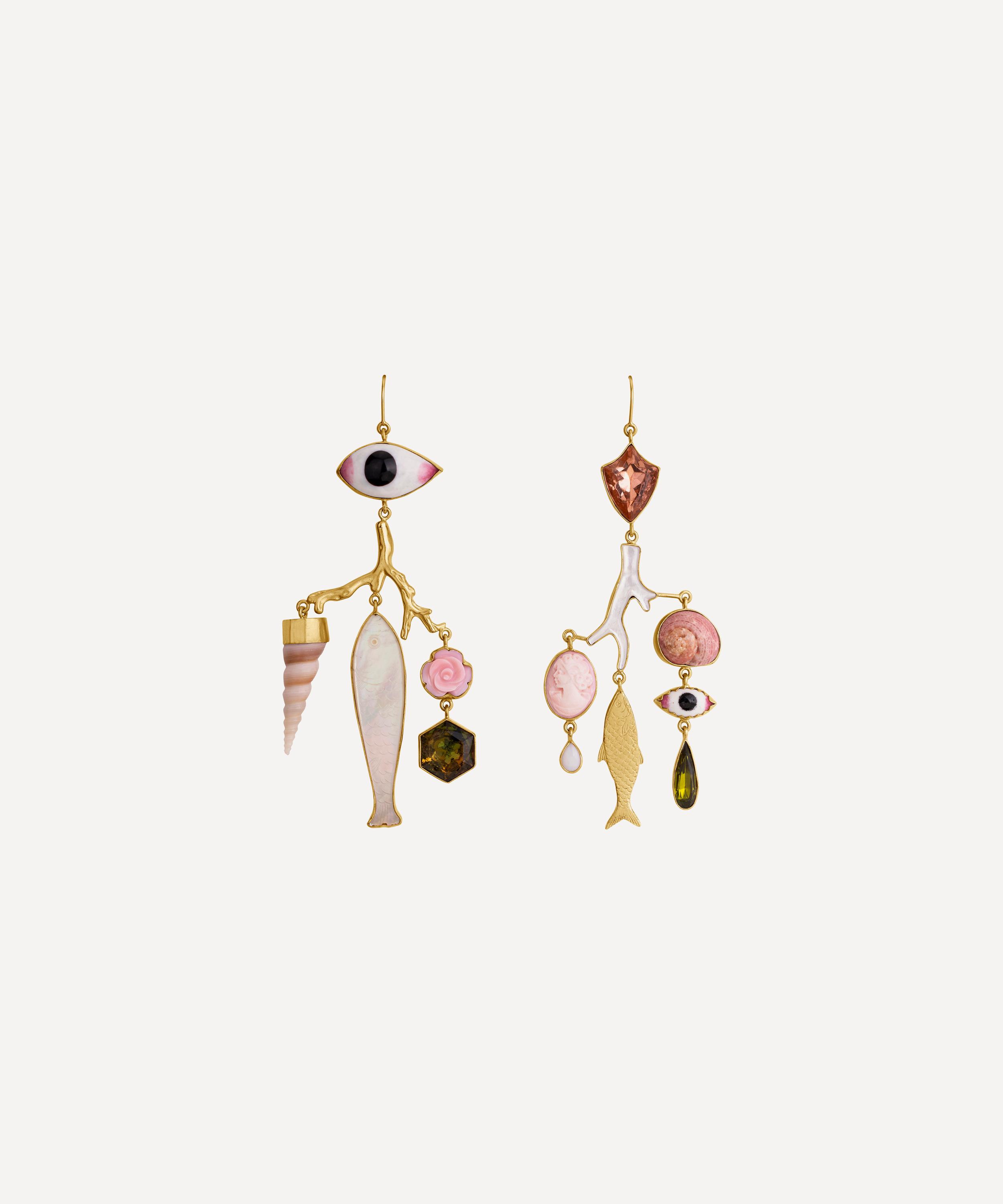 GRAINNE MORTON GRAINNE MORTON 18CT GOLD-PLATED ENAMEL EYE AND BRANCH DROP EARRINGS 