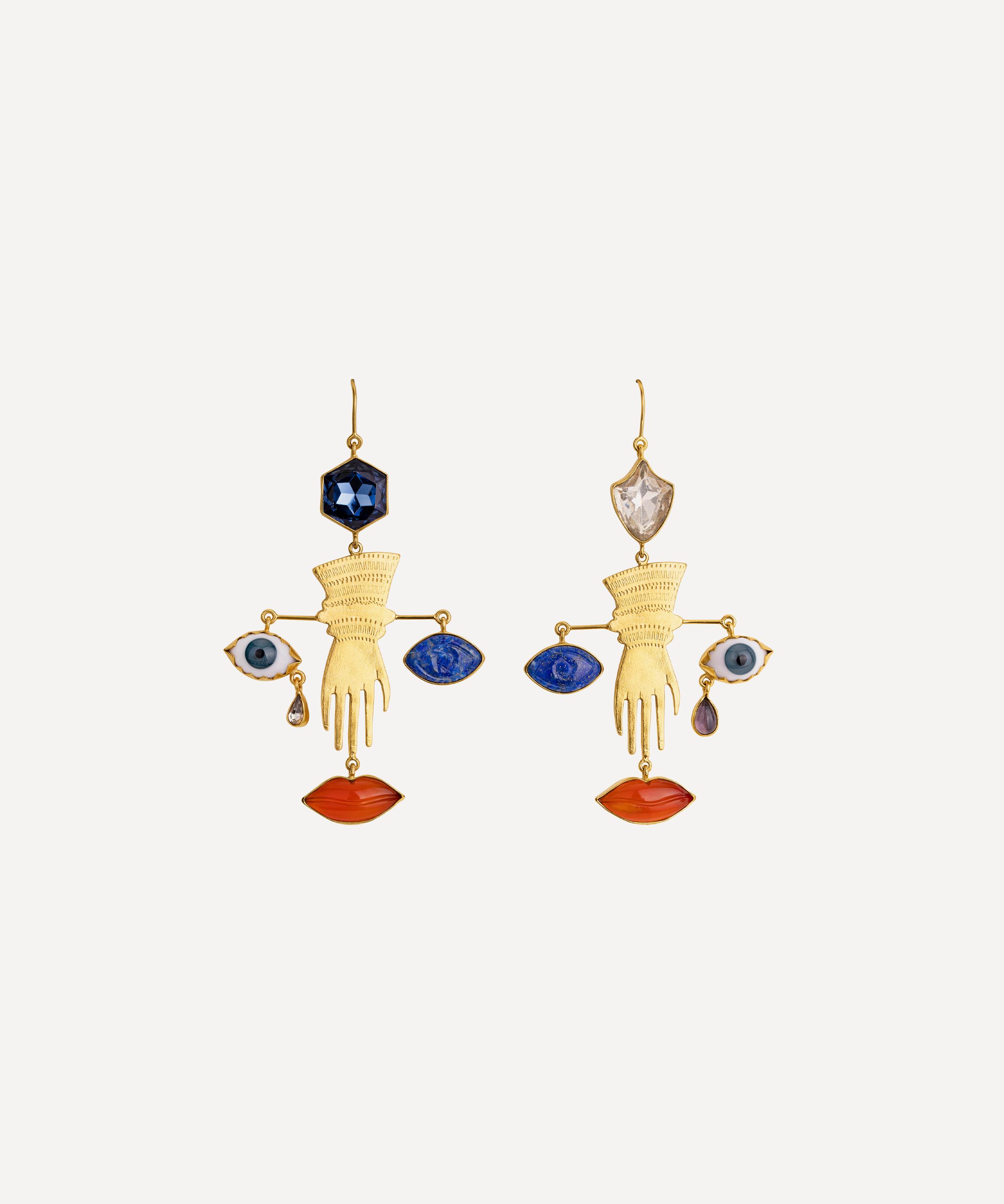 GRAINNE MORTON GRAINNE MORTON 18CT GOLD-PLATED GLOVE AND FACE CHARM DROP EARRINGS 