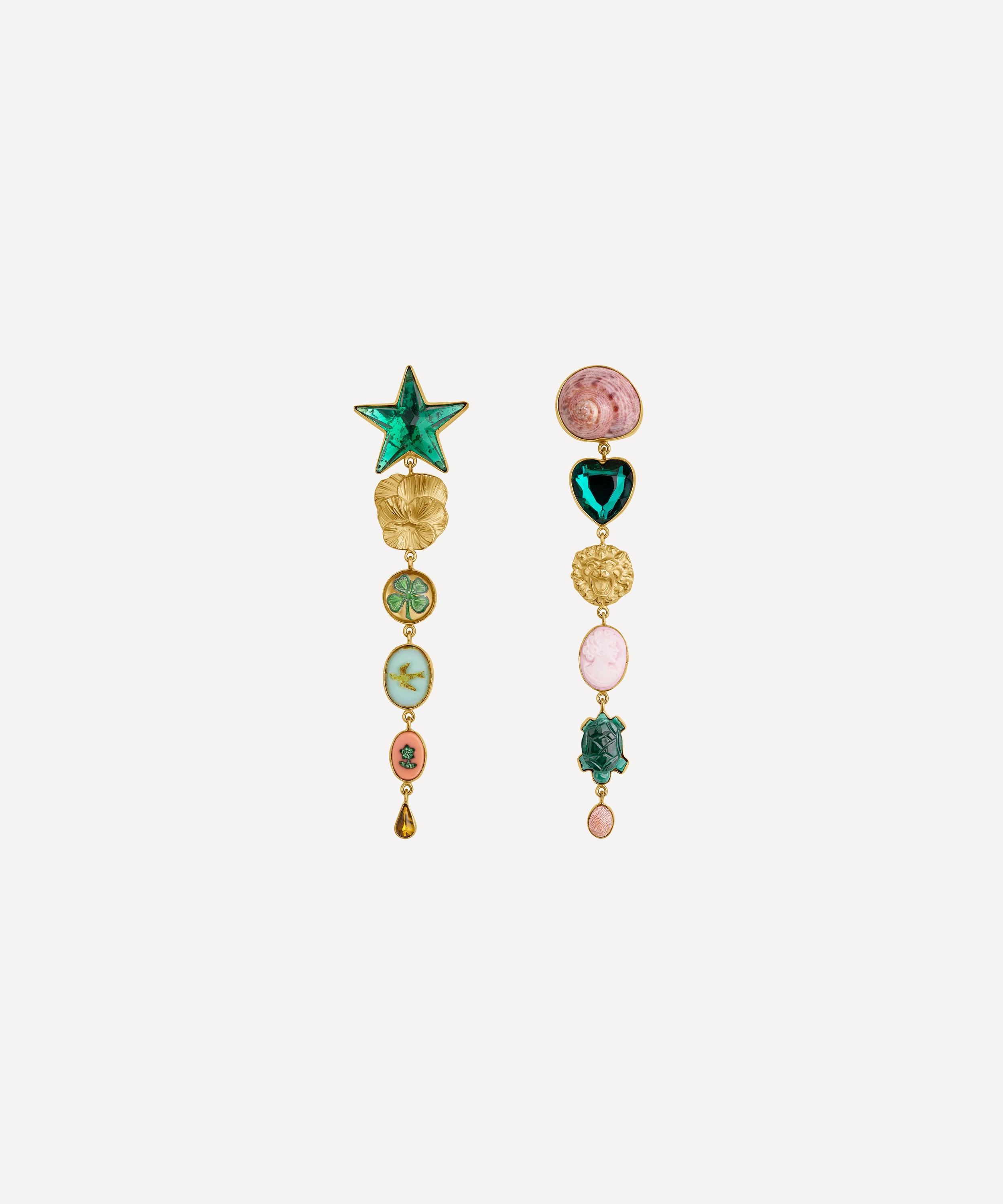 GRAINNE MORTON GRAINNE MORTON 18CT GOLD-PLATED GREEN HEART AND STAR DROP EARRINGS 