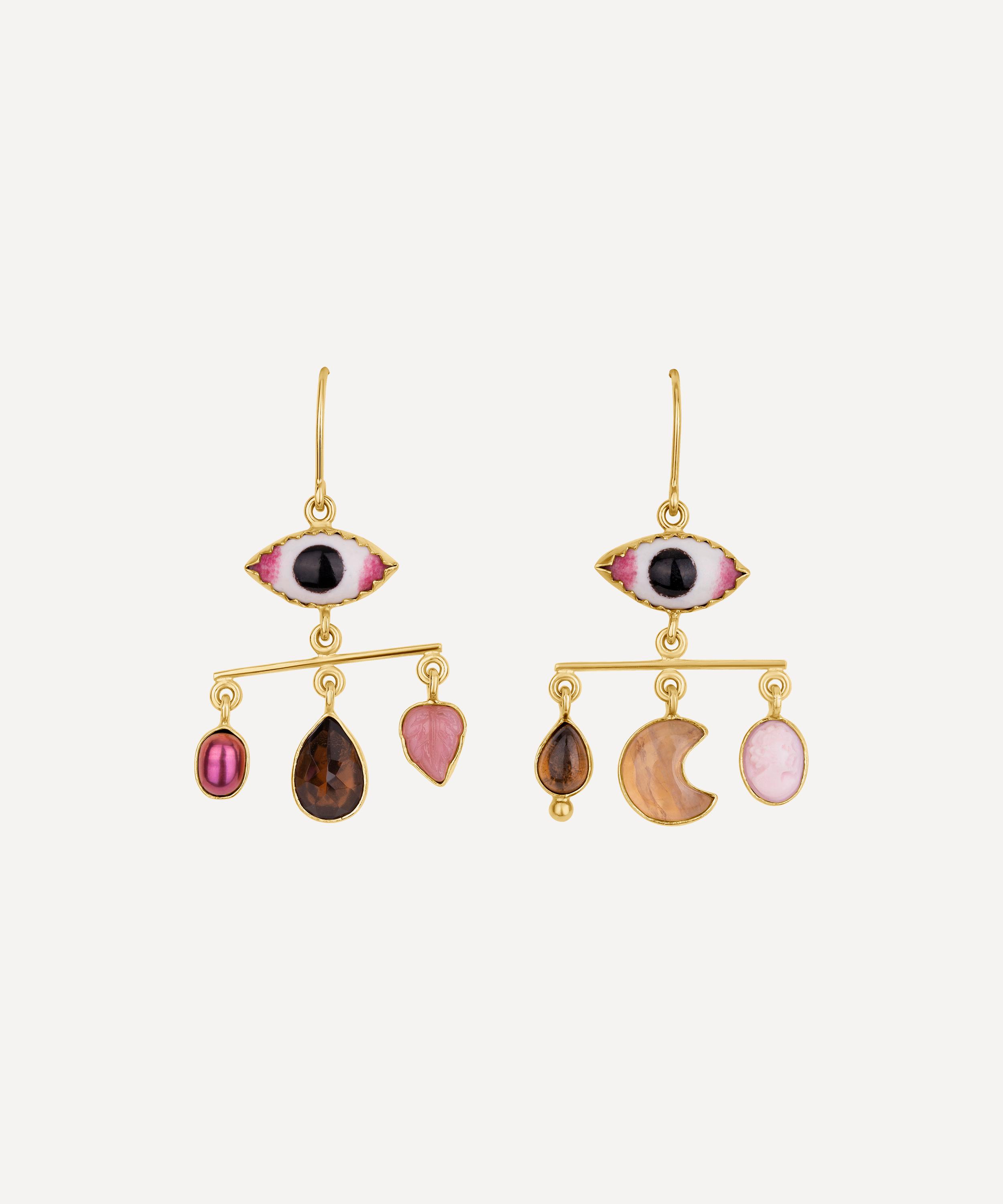 GRAINNE MORTON GRAINNE MORTON 18CT GOLD-PLATED ENAMEL EYE BALANCE DROP EARRINGS 