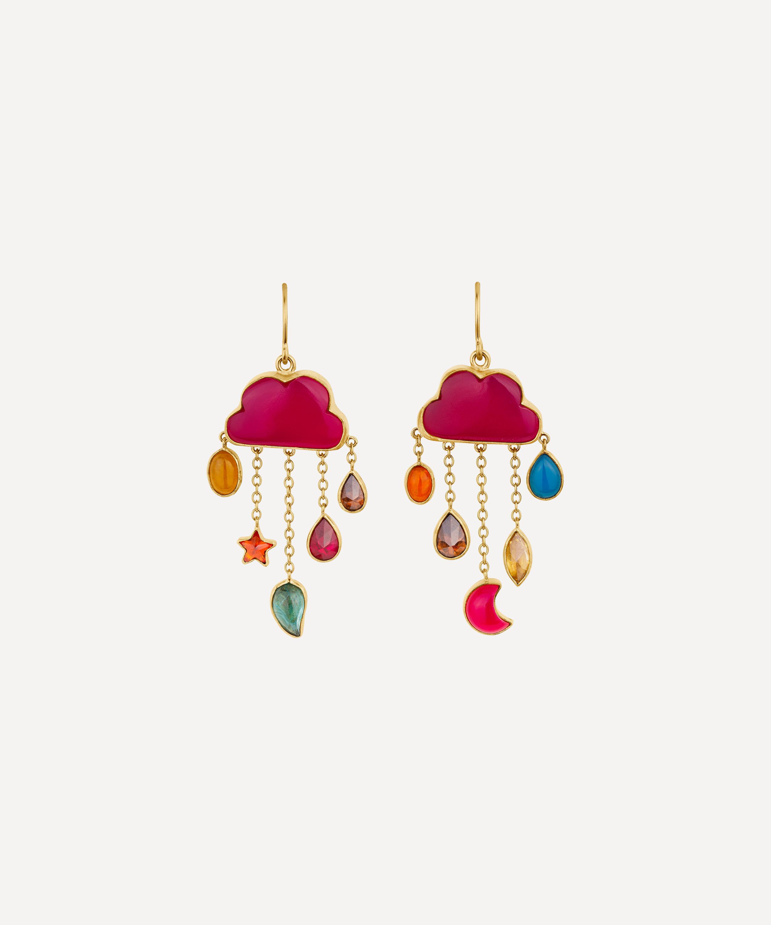 GRAINNE MORTON GRAINNE MORTON 18CT GOLD-PLATED CLOUD AND RAIN RANI CHALCEDONY CHAIN DROP EARRINGS 