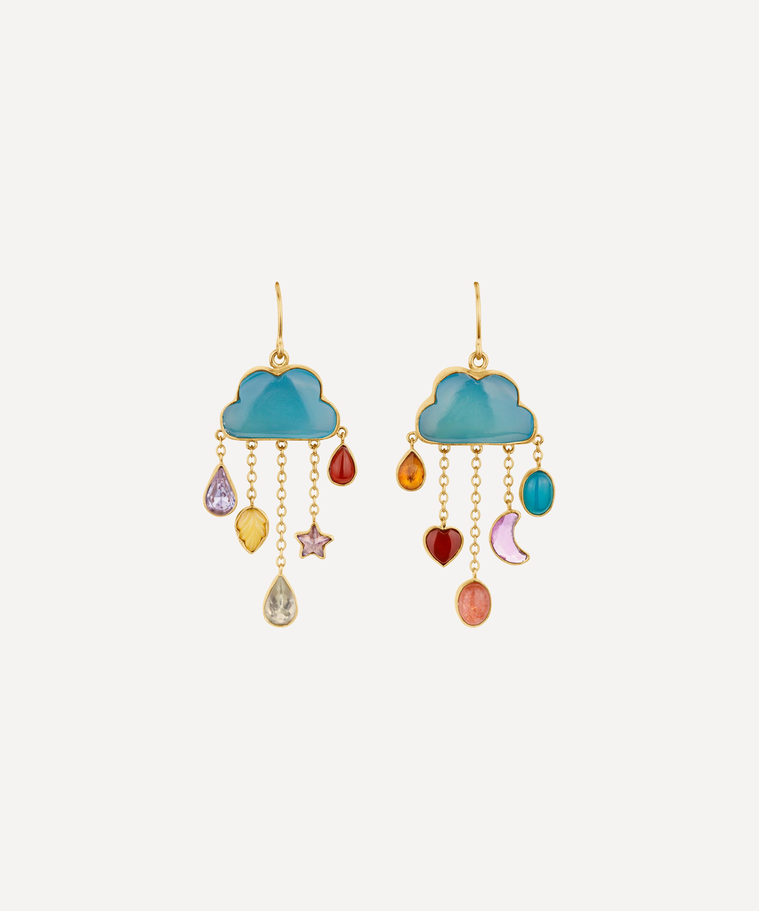 GRAINNE MORTON GRAINNE MORTON 18CT GOLD-PLATED CLOUD AND RAIN BLUE CHALCEDONY CHAIN DROP EARRINGS 