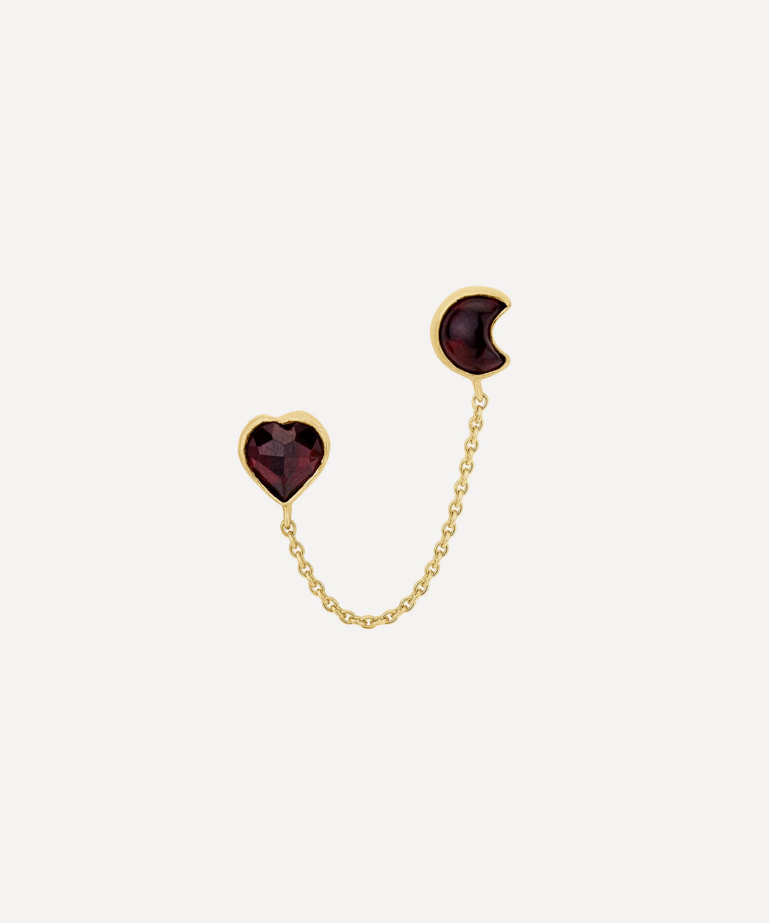 GRAINNE MORTON GRAINNE MORTON 18CT GOLD-PLATED MOON AND STAR DOUBLE STUD GARNET EARRING 