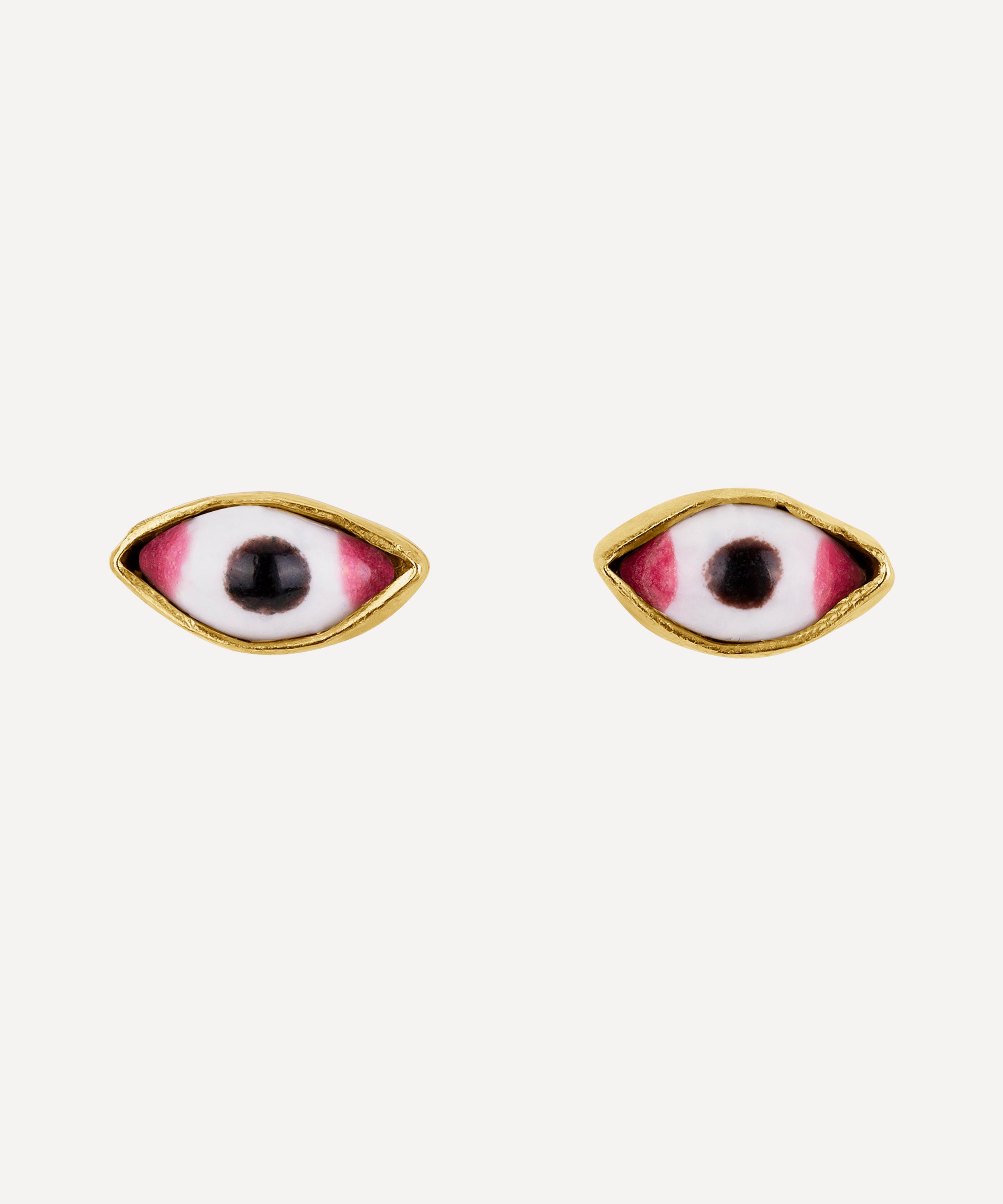 GRAINNE MORTON GRAINNE MORTON 18CT GOLD-PLATED PINK ENAMEL EYE STUD EARRINGS 