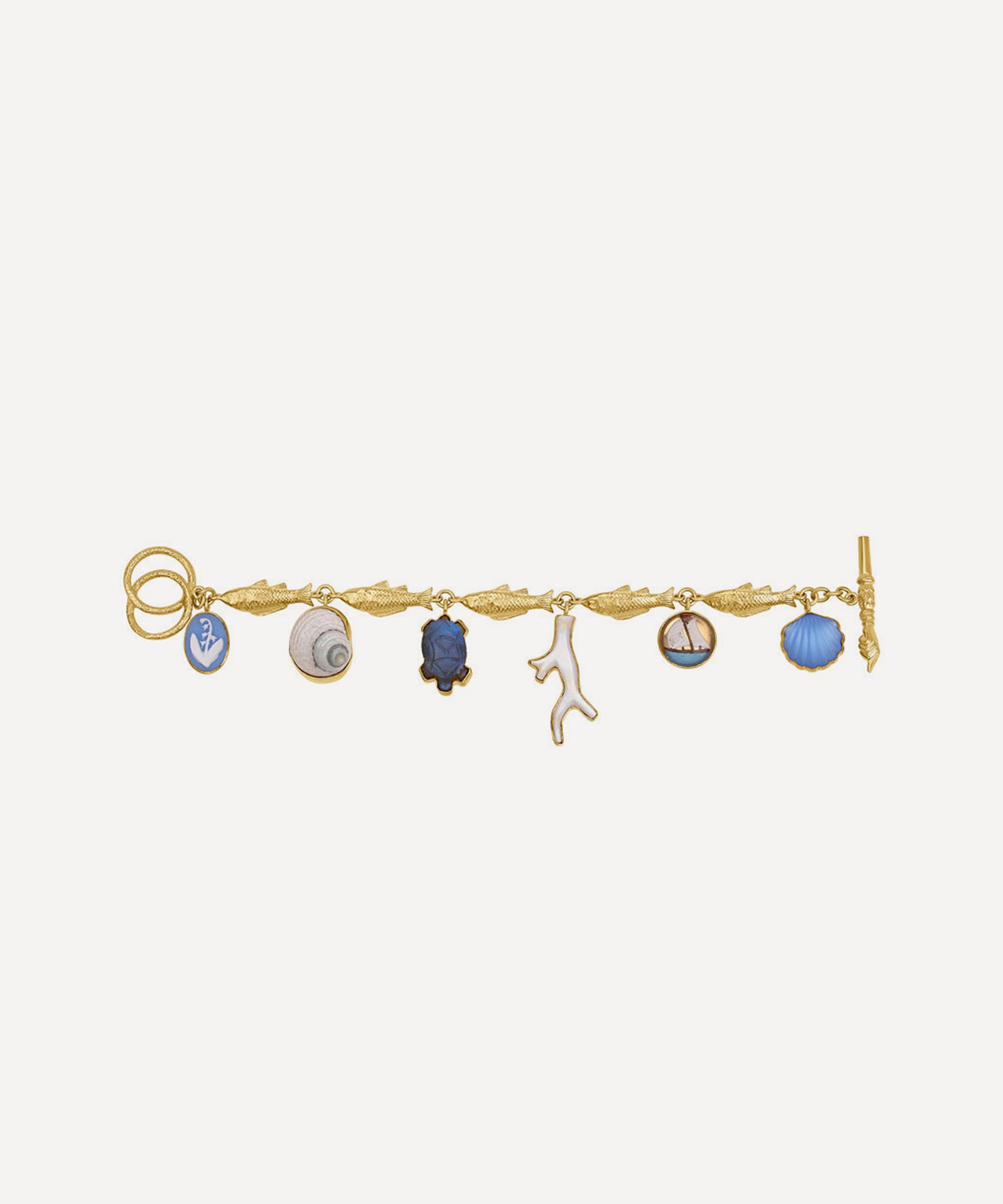 GRAINNE MORTON GRAINNE MORTON 18CT GOLD-PLATED FISH MULTI CHARM CAMEO BRACELET 