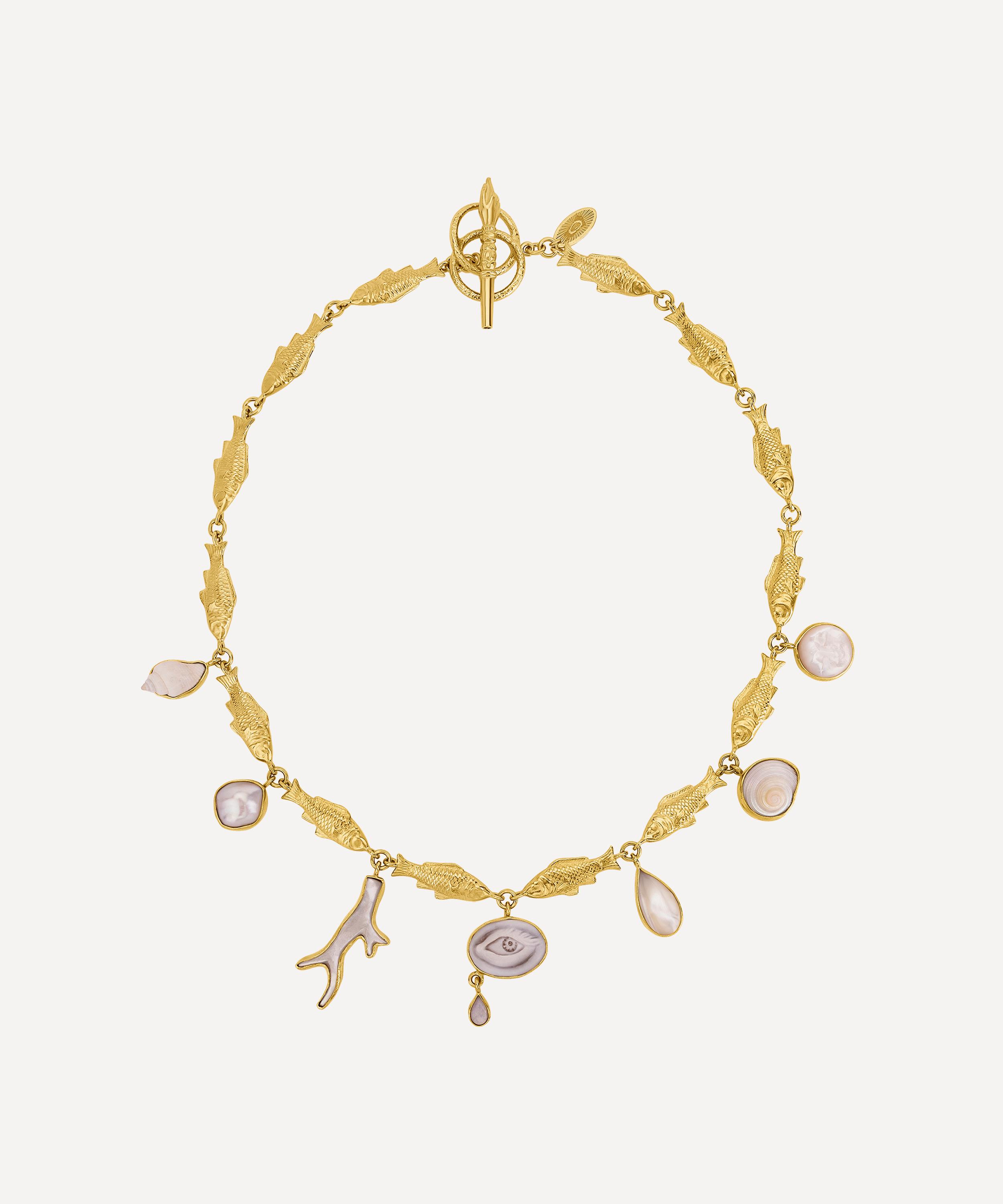 GRAINNE MORTON GRAINNE MORTON 18CT GOLD-PLATED FISH MULTI CHARM NECKLACE 