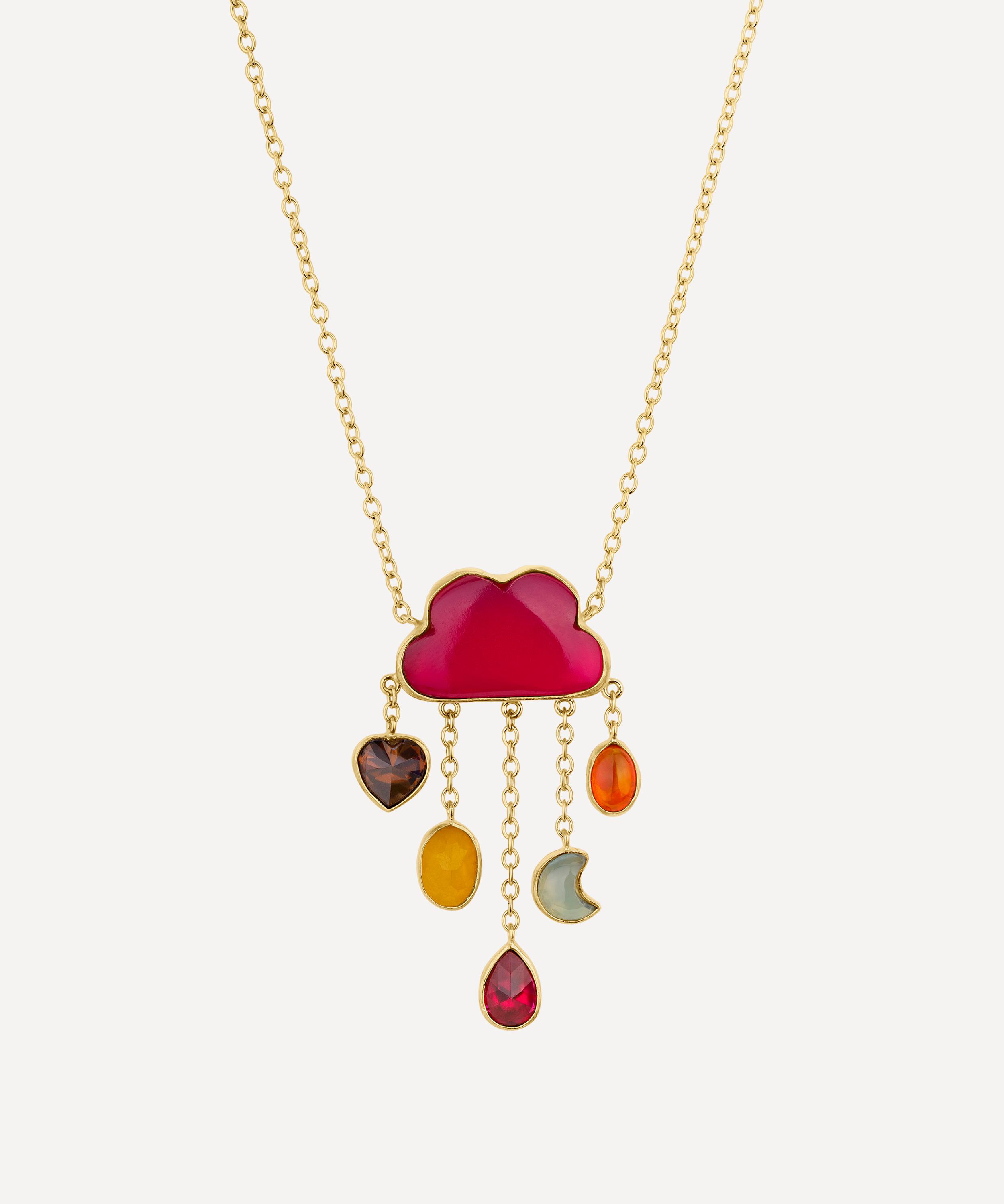 GRAINNE MORTON GRAINNE MORTON 18CT GOLD-PLATED CLOUD AND RAIN RANI CHALCEDONY CHAIN DROP NECKLACE 