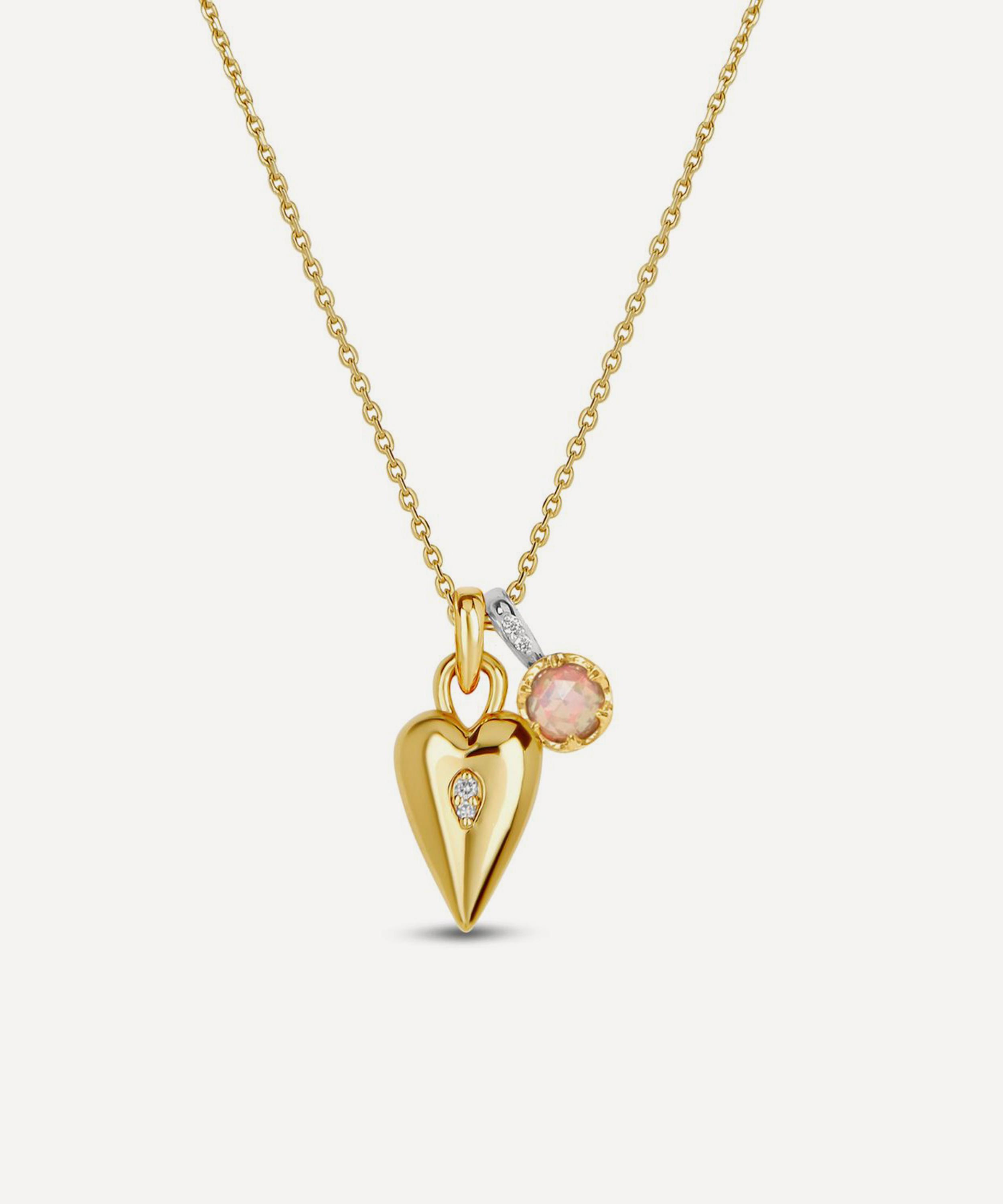 Dinny Hall Mixed Metal My World Heart And Birthstone Duo Pendant Necklace