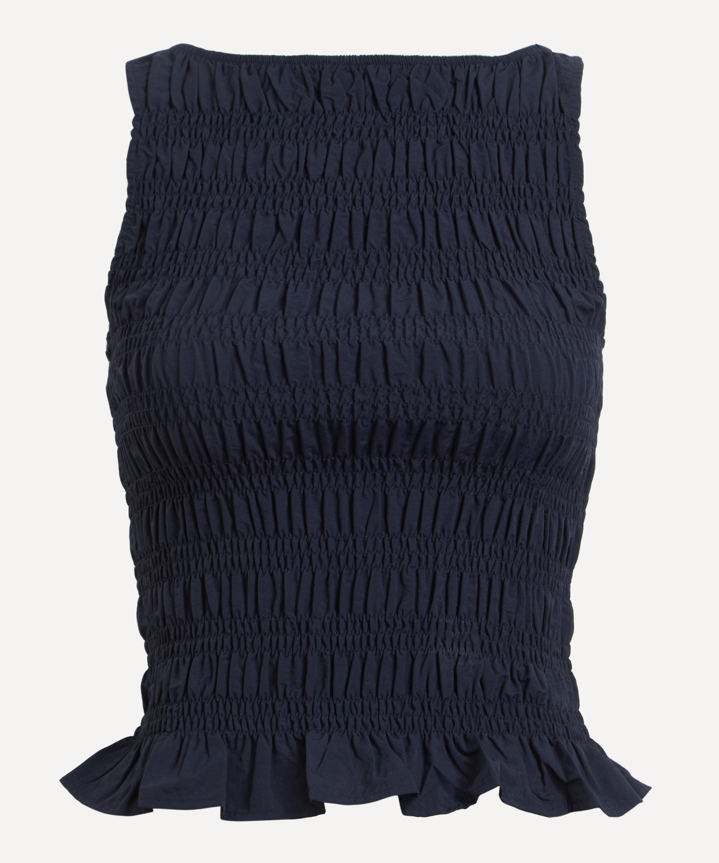 Peachy Den Women's Deba Midnight Shirred Top In Blue