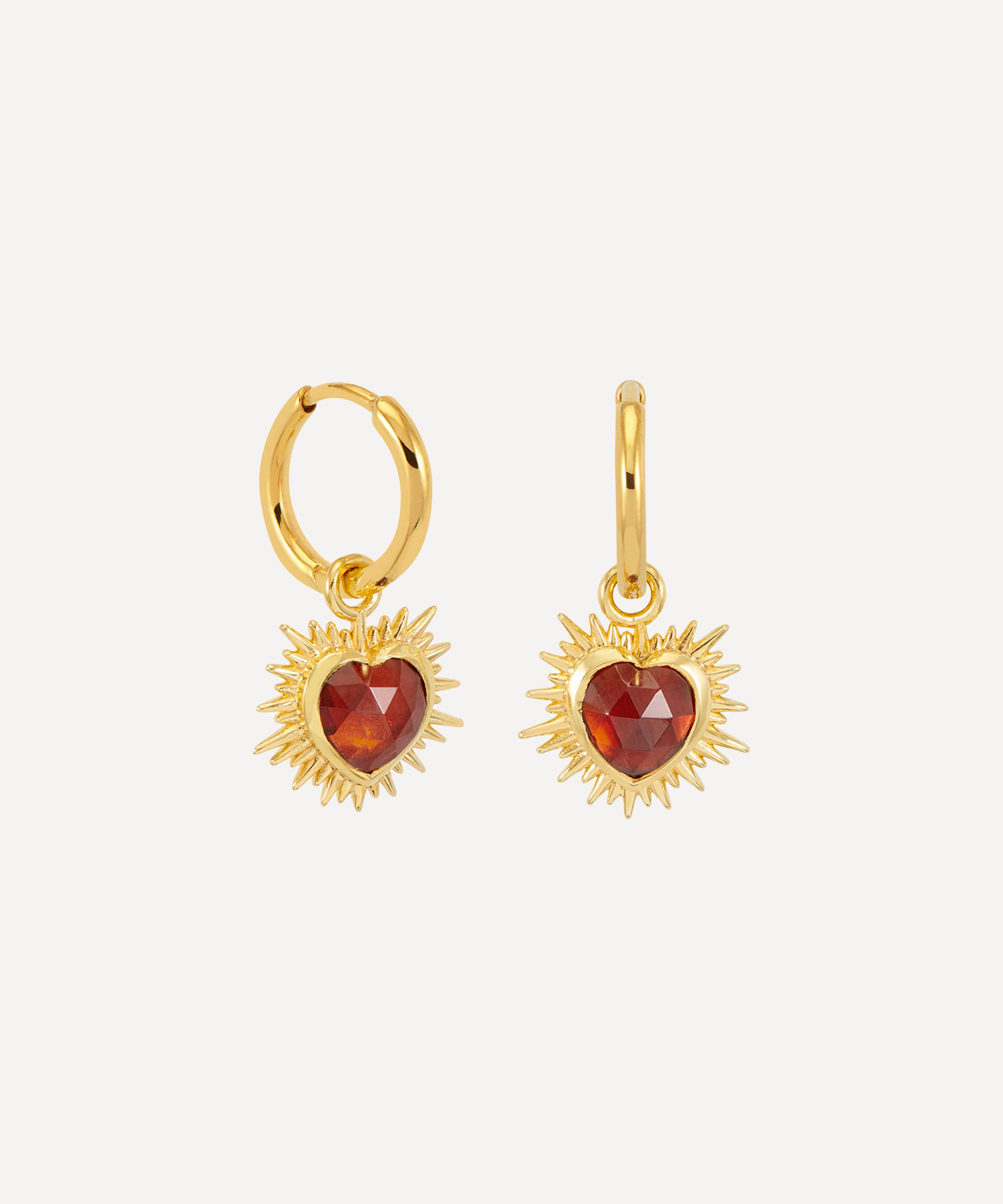 Rachel Jackson 22ct Gold-plated Personalised Electric Love Garnet Huggie Hoop Earrings