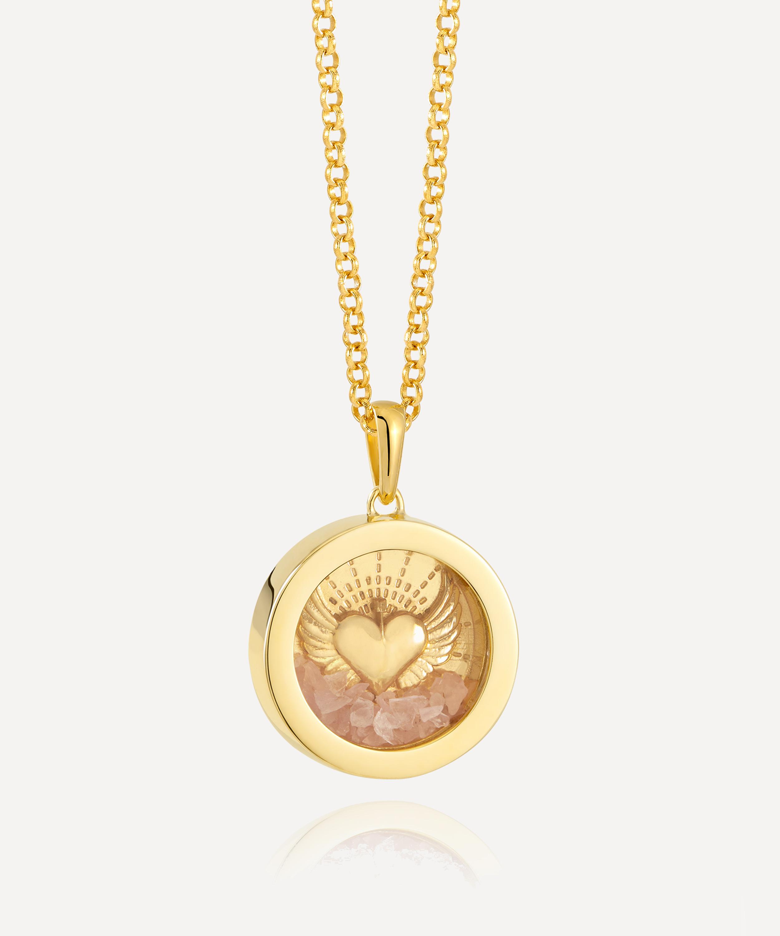 Rachel Jackson 22ct Gold-plated Guadian Angel Rose Quartz Amulet Necklace